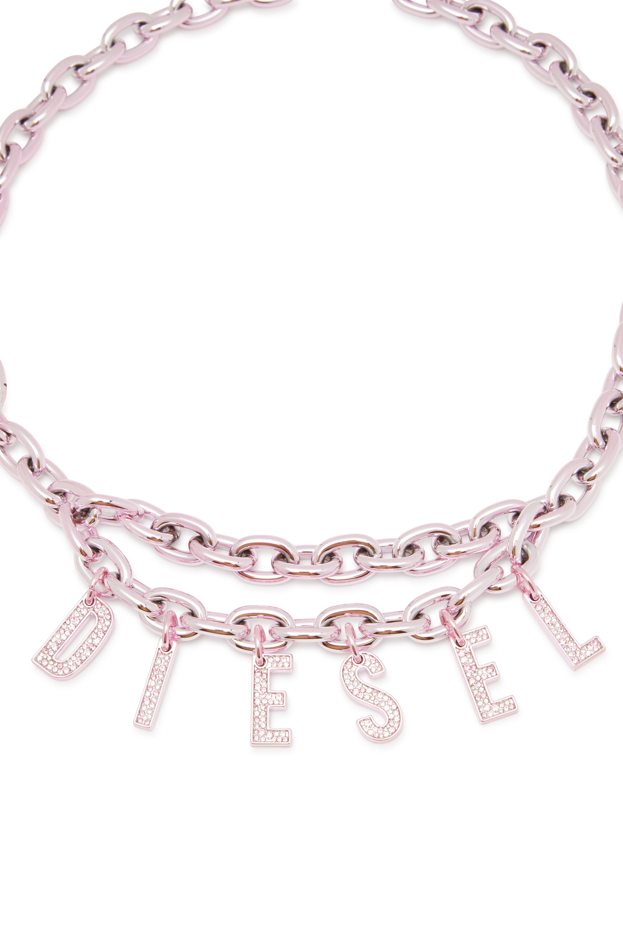 Diesel - B-CHARM CHAIN, Damen Kettengürtel mit Logo-Anhänger aus Strass in Rosa - 2