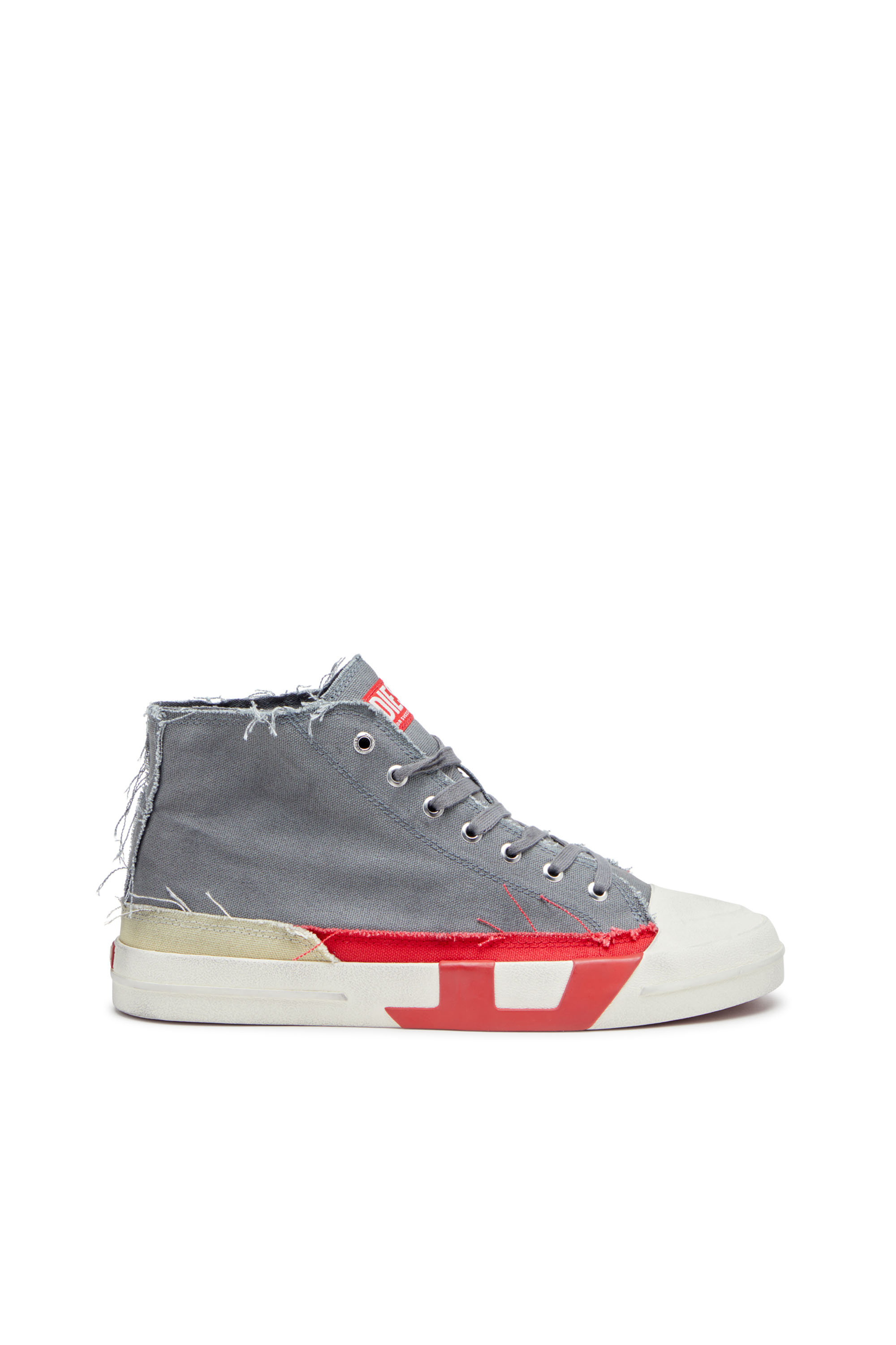 Diesel - S-D-VERSE MID, Herren S-D-Verse-High Top-Sneakers aus Canvas mit Schmutz-Effekt in Grau/Rot - 2