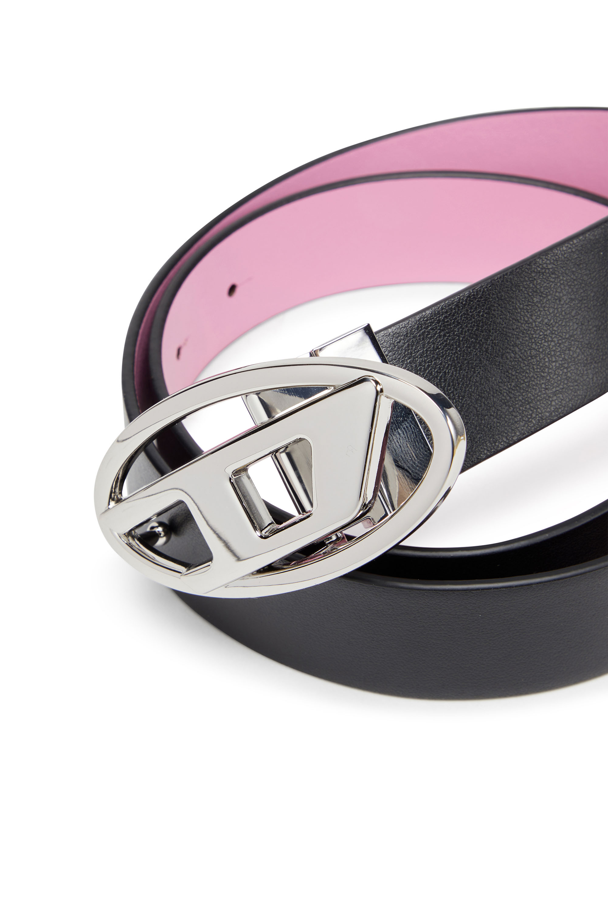 Diesel - B-1DR W REV II 30, Woman's Reversible leather belt with Oval D buckle in Black/Pink - 3