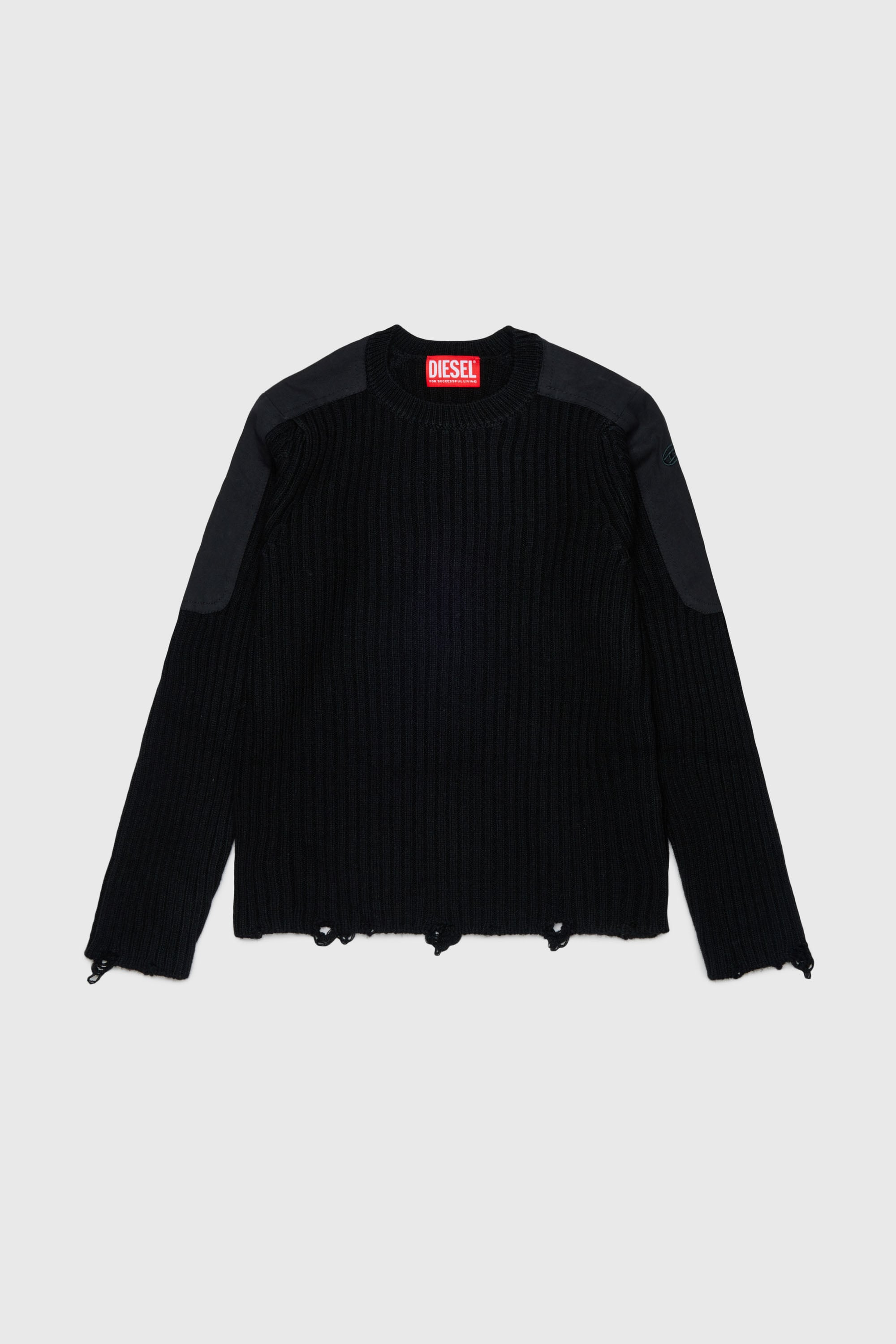 Diesel - KAMAR, Herren Ausgefranster Pullover aus Wollmischung in Schwarz - 1