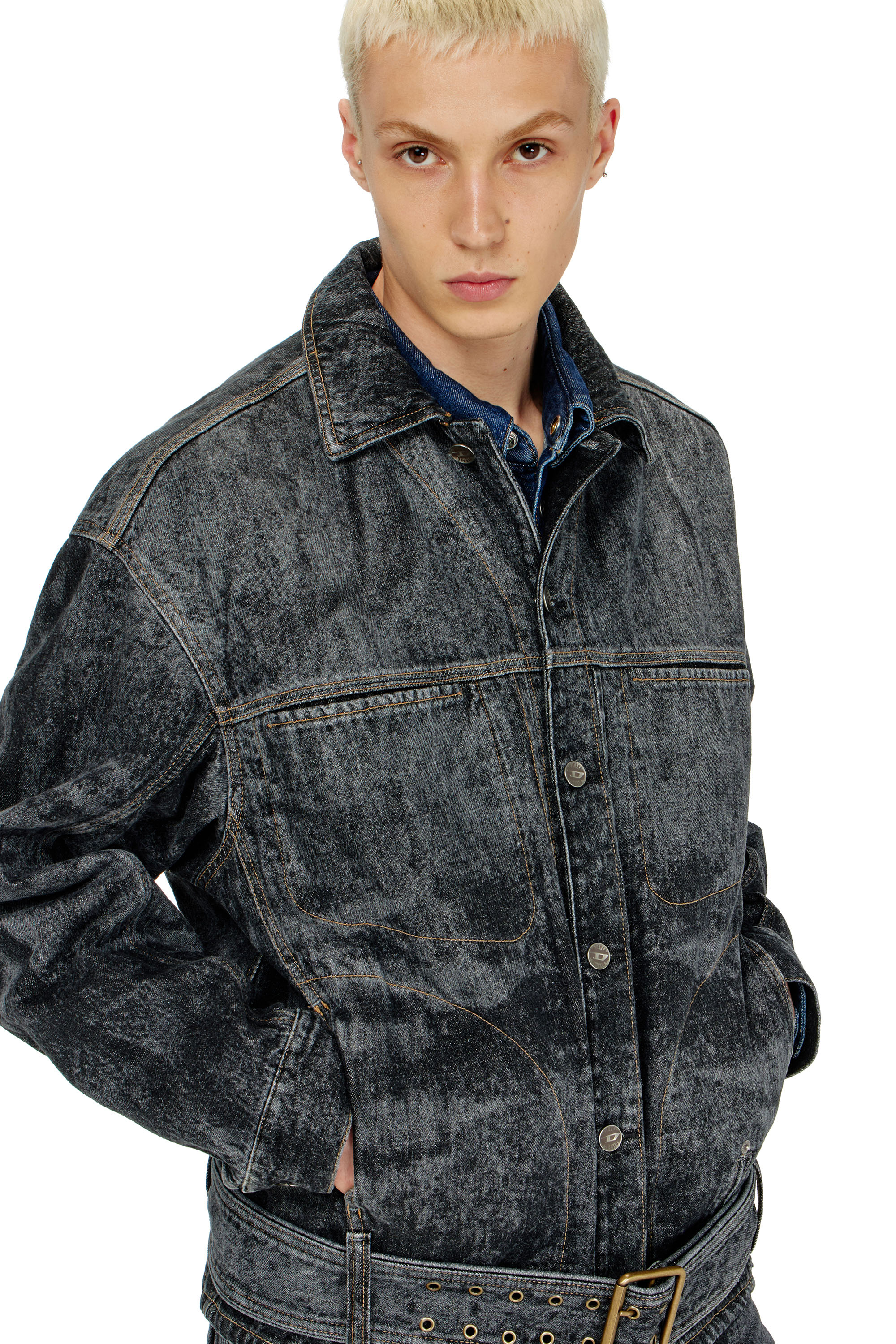 Diesel - D-VALERO-S, Herren Biker-inspirierte Jeansjacke in Schwarz/Dunkelgrau - 5