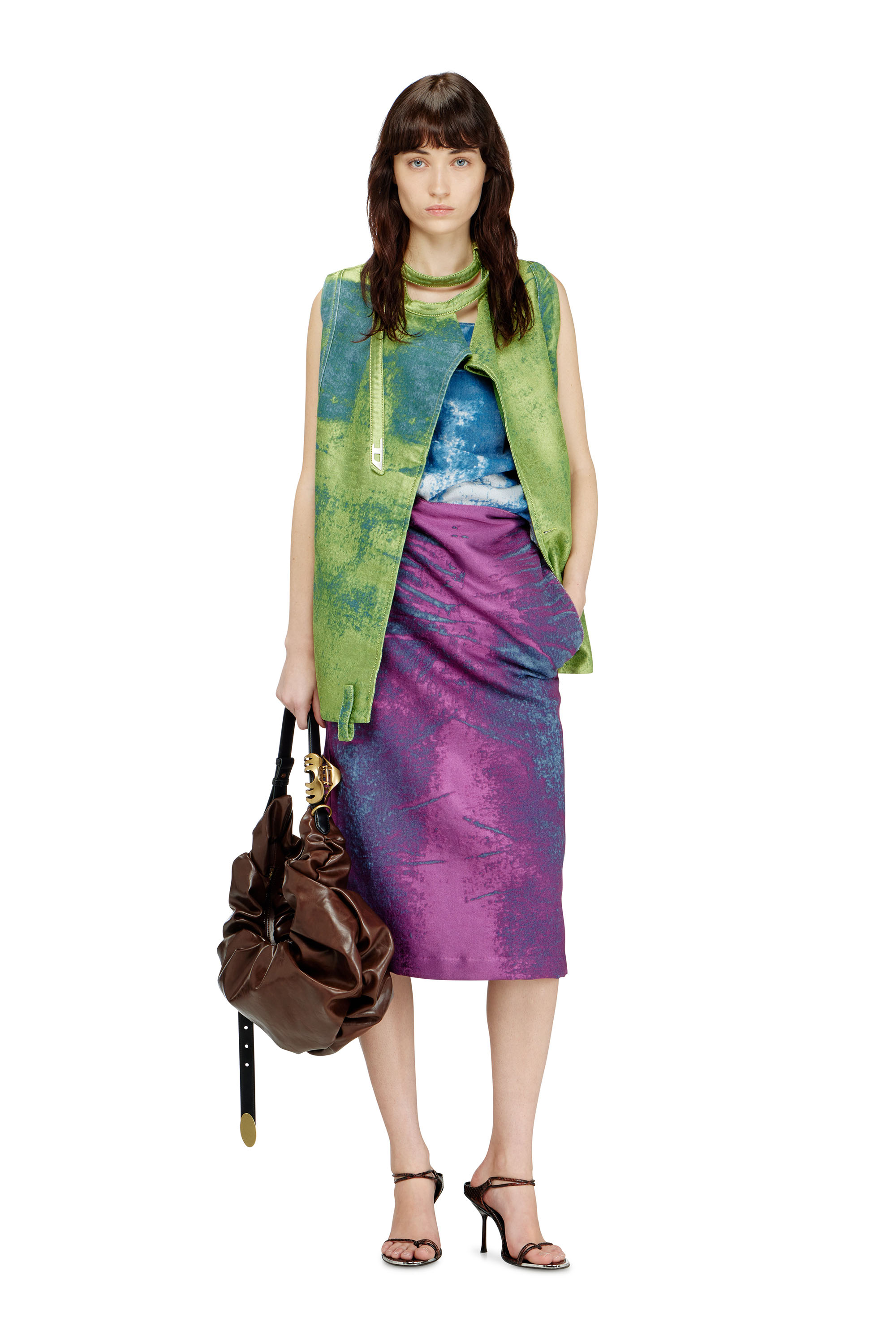 Diesel - DE-SIRA-FSI, Damen Midirock aus farbigem Satindenim in Violett - 1