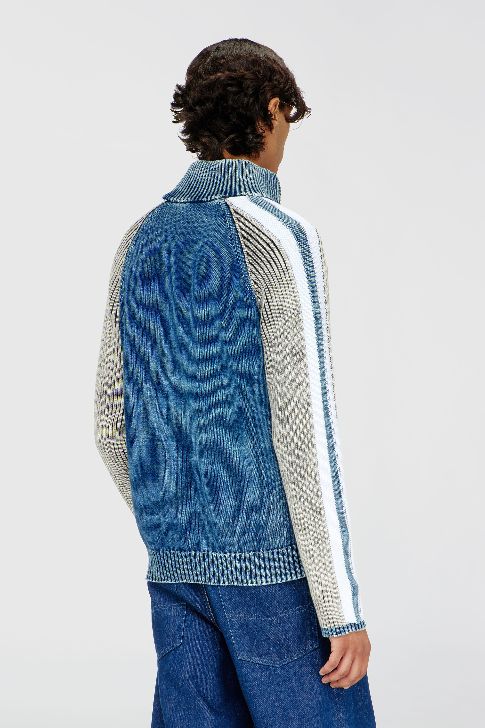 Diesel - K-HERONIMO, Herren Rei&szlig;verschluss-Cardigan mit sportlichen Streifen in Blau/Grau - 4