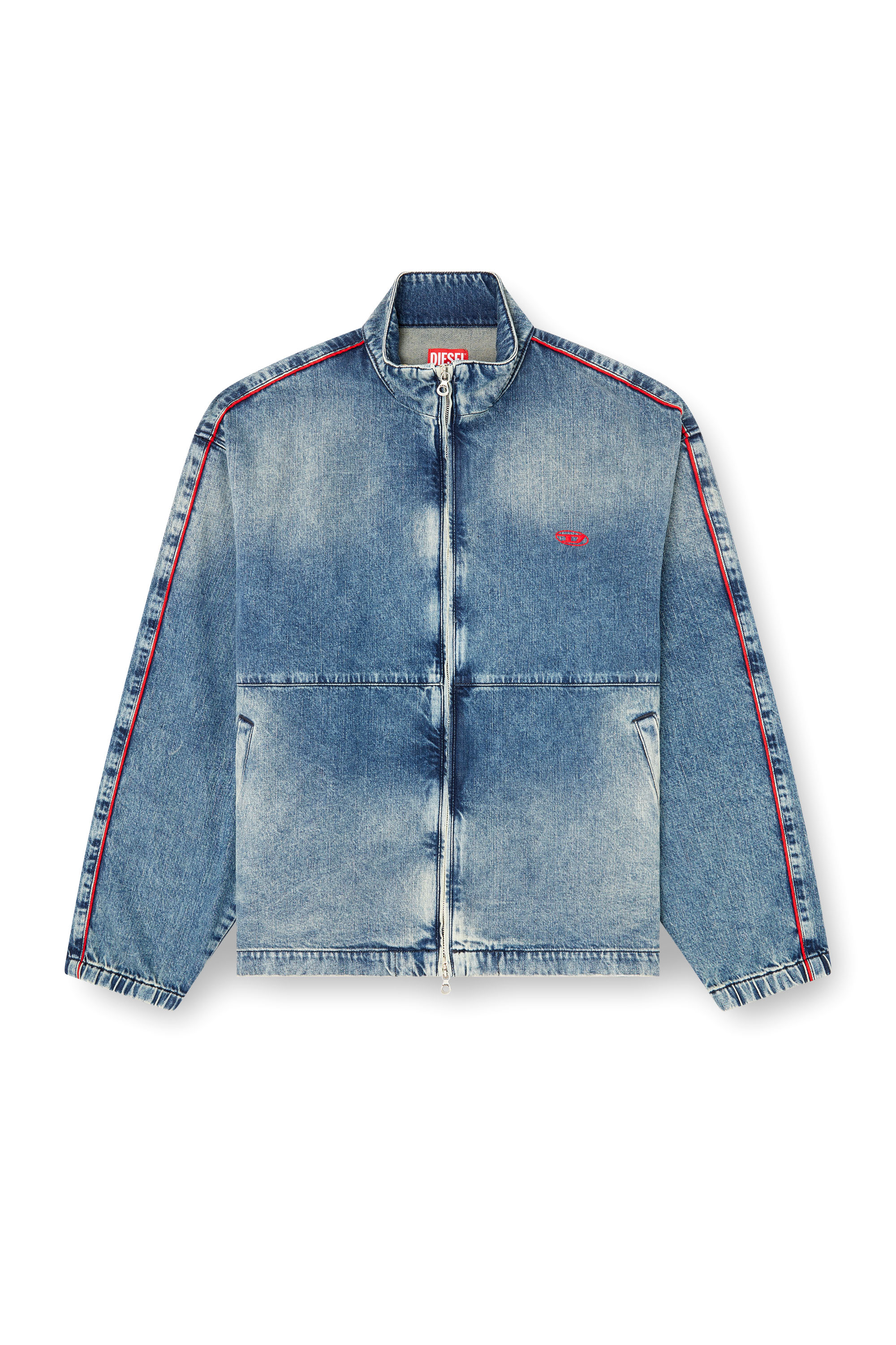 Diesel - D-KRAP-S2, Herren Jacke aus Denim mit roten Paspeln in Mittelblau - 3