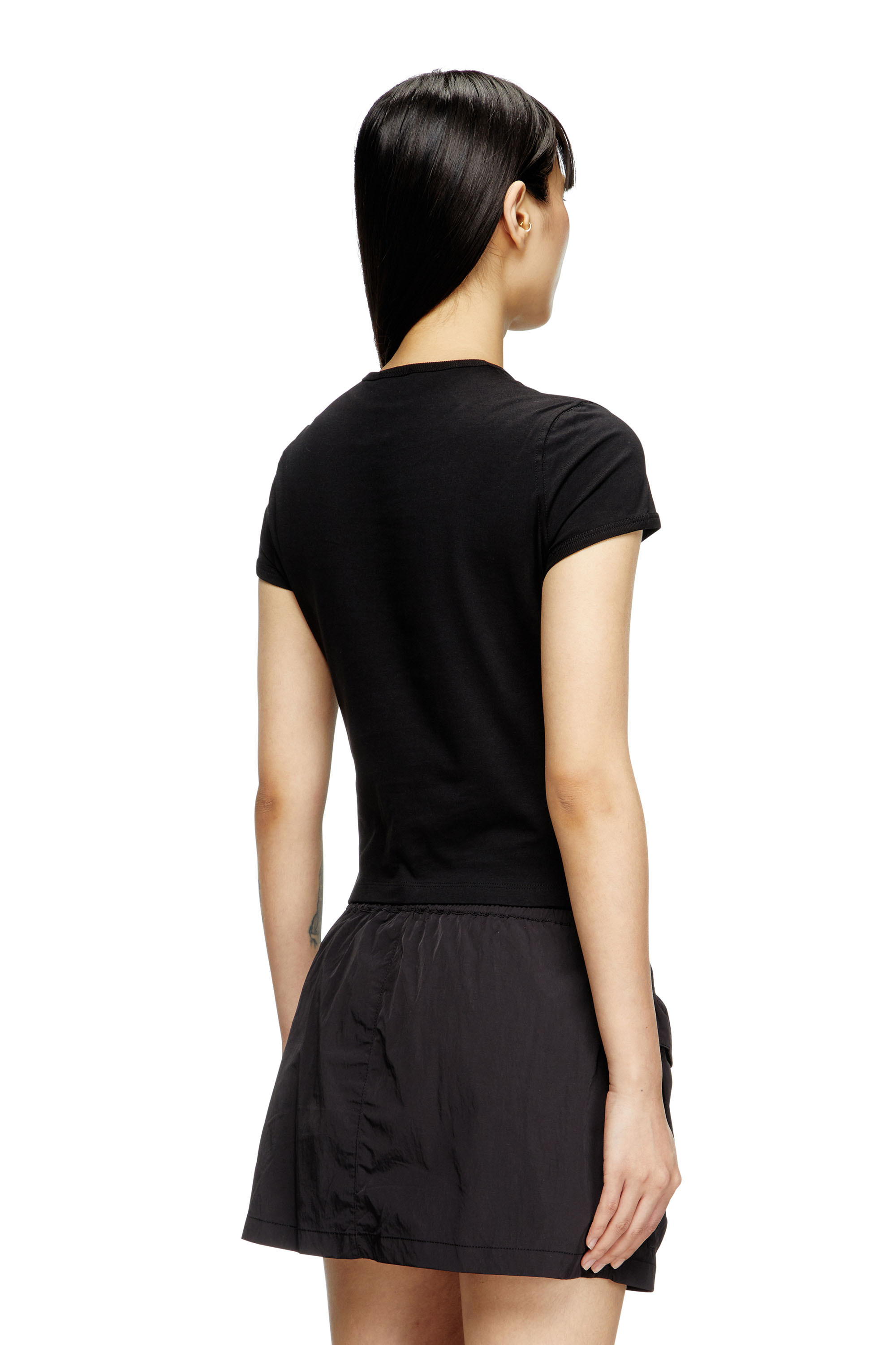 Diesel - T-UNCUTIE-LONG-OD-Q1, Damen T-Shirt in schmalem Fit mit Cut-out-Oval D in Schwarz - 4