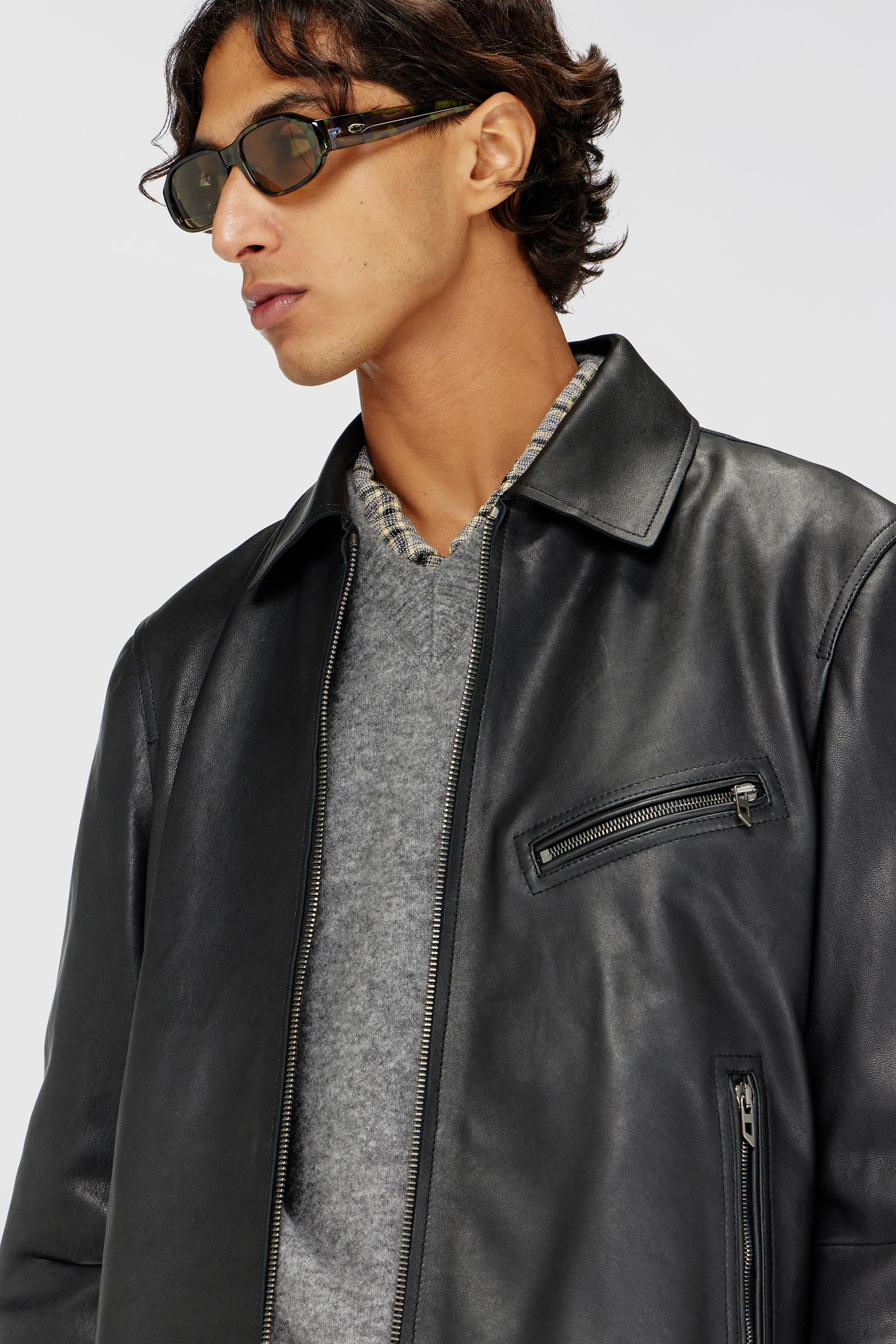 Diesel - L-KORN-A, Herren Jacke aus Leder mit Oval D-Pr&auml;gung in Schwarz - 5