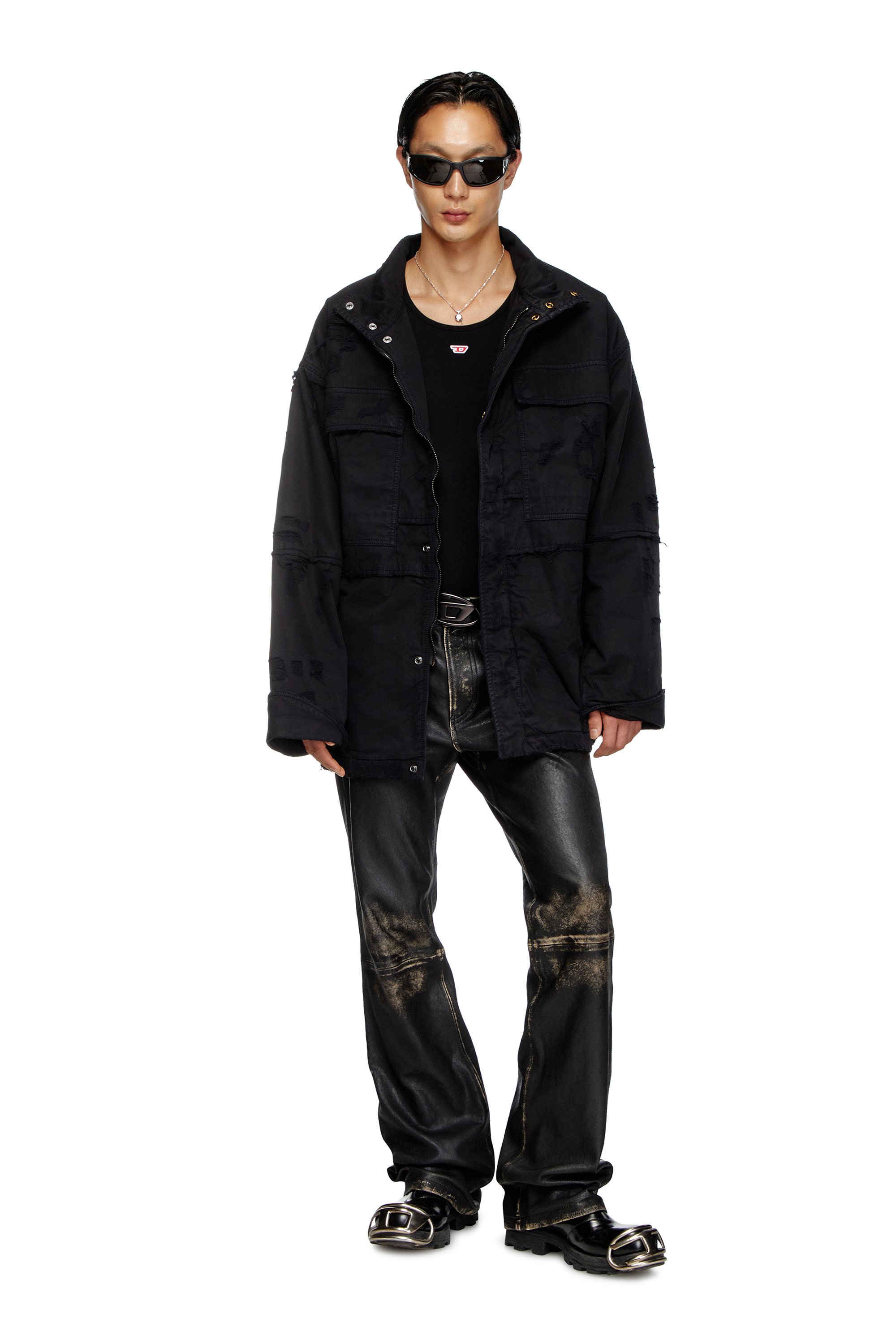 Diesel - J-OISE, Herren Utility-Jacke aus geripptem Dobby-Stoff in Schwarz - 2