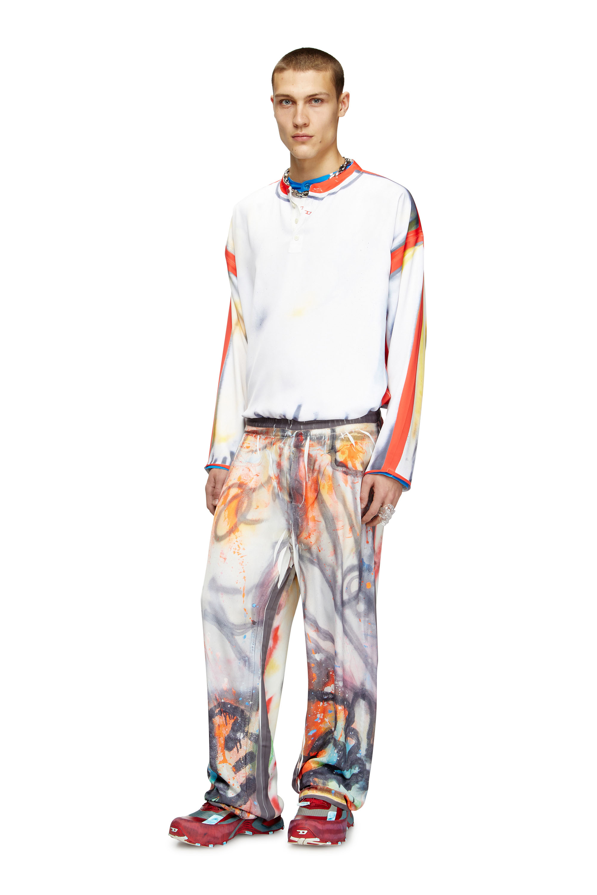 Diesel - P-AFTER-GRAFFITI-USA, Unisex Hose im relaxed Fit mit Graffiti-Print in Grau - 1