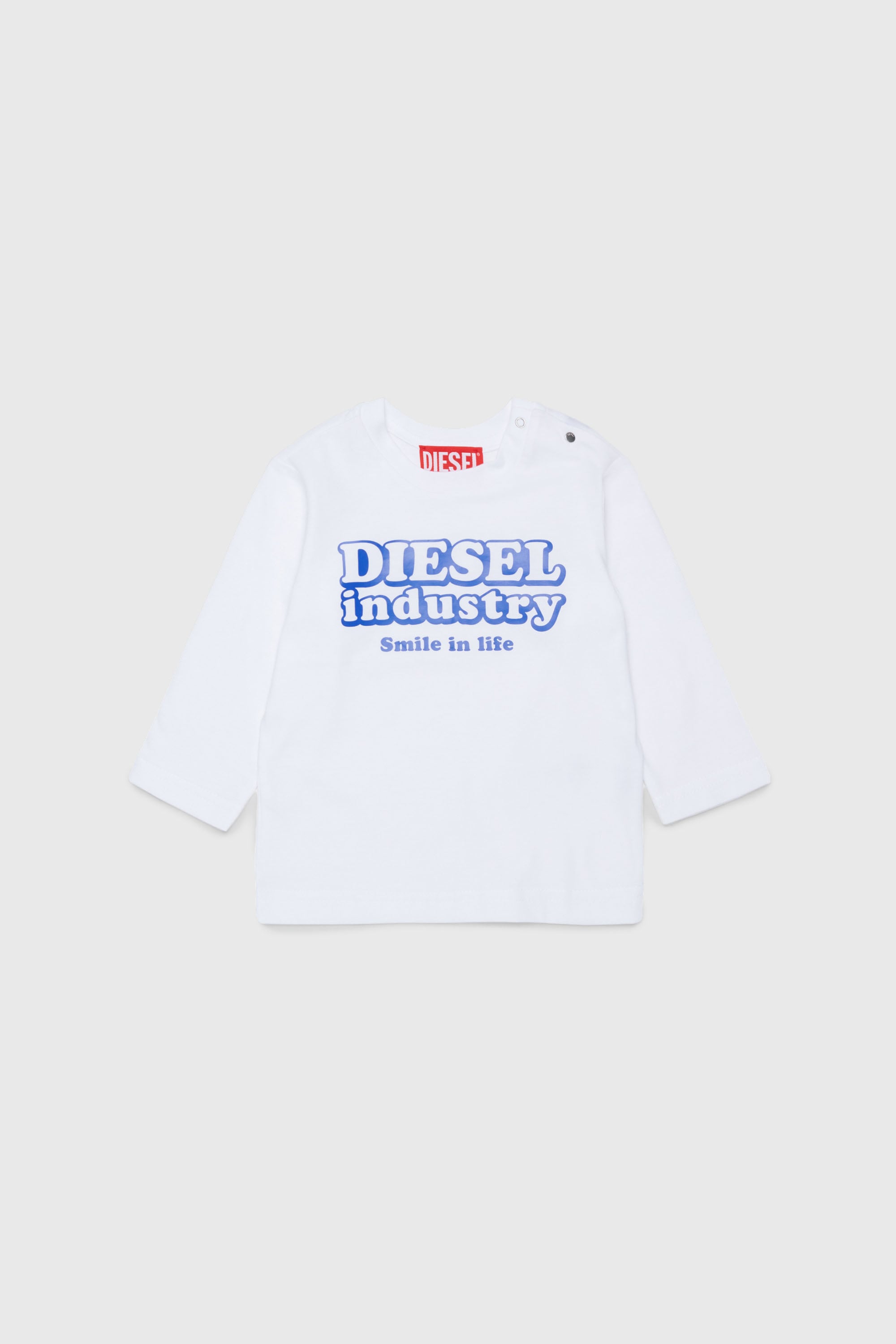 Diesel - TLODIMB, Herren Langarm-T-Shirt mit Diesel Industry Print in Wei&szlig; - 1