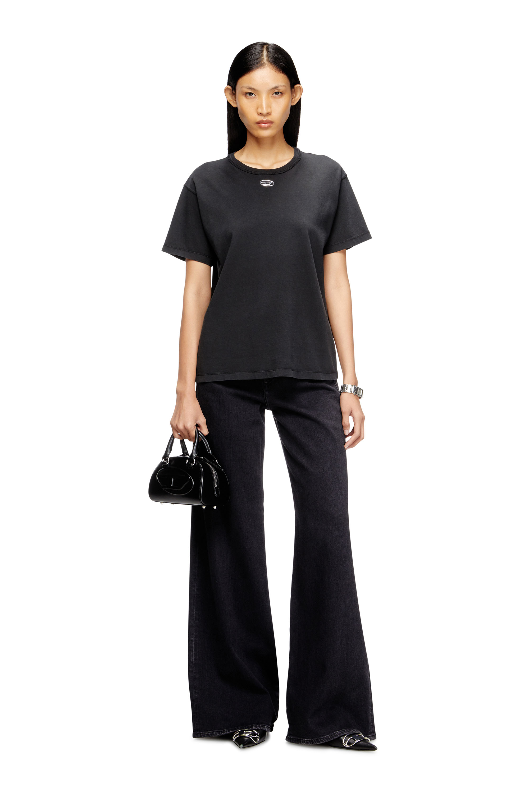 Diesel - T-NORMY-OD-S1, Damen Cotton T-shirt with metallic Oval D in Schwarz - 2