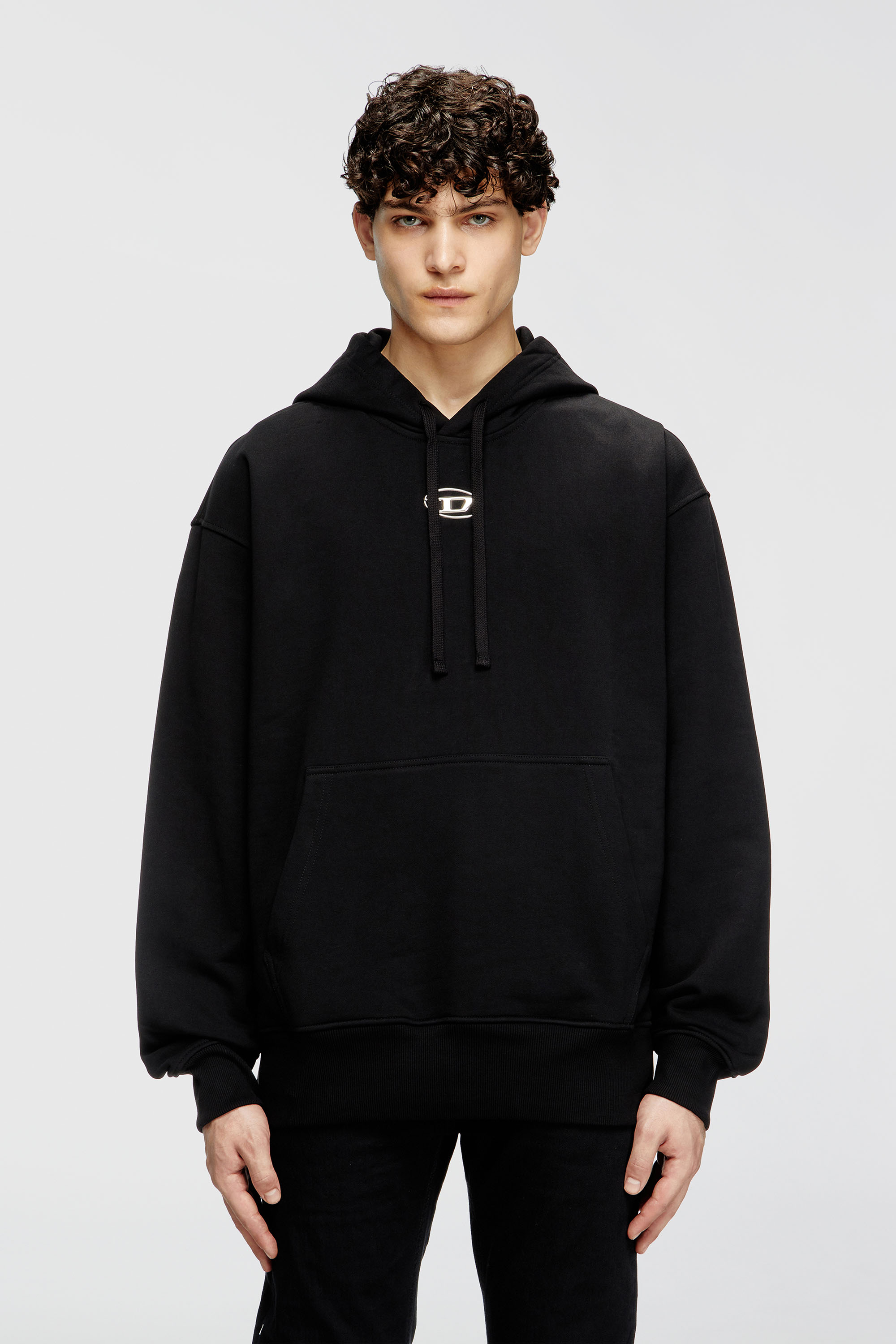 Diesel - S-MACS-HOOD-OD, Herren Hoodie in &Uuml;bergr&ouml;&szlig;e mit Metallic-Logo in Schwarz - 1
