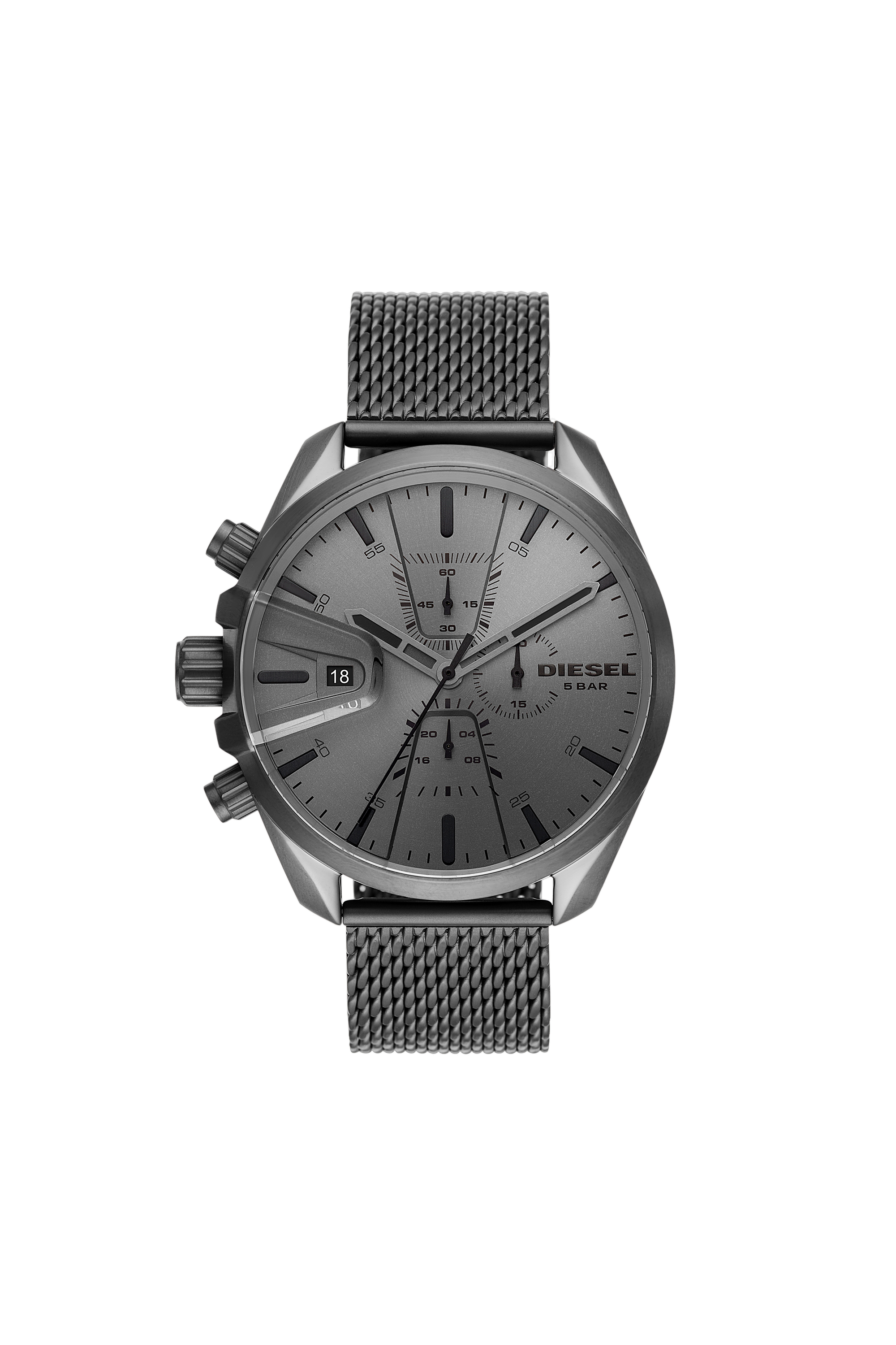 Diesel - DZ4528, Herren MS9-Armbanduhr mit Chronograph-Anzeige und metallgrauem Edelstahlarmband in Grau - 1