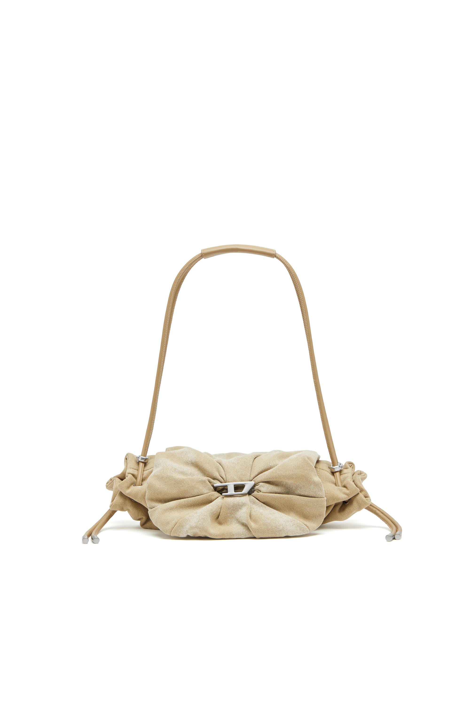 Diesel - SCRUNCH-D SHOULDER S, Damen Scrunch-D S-Kleine Schultertasche aus gewachstem Canvas in Beige - 1