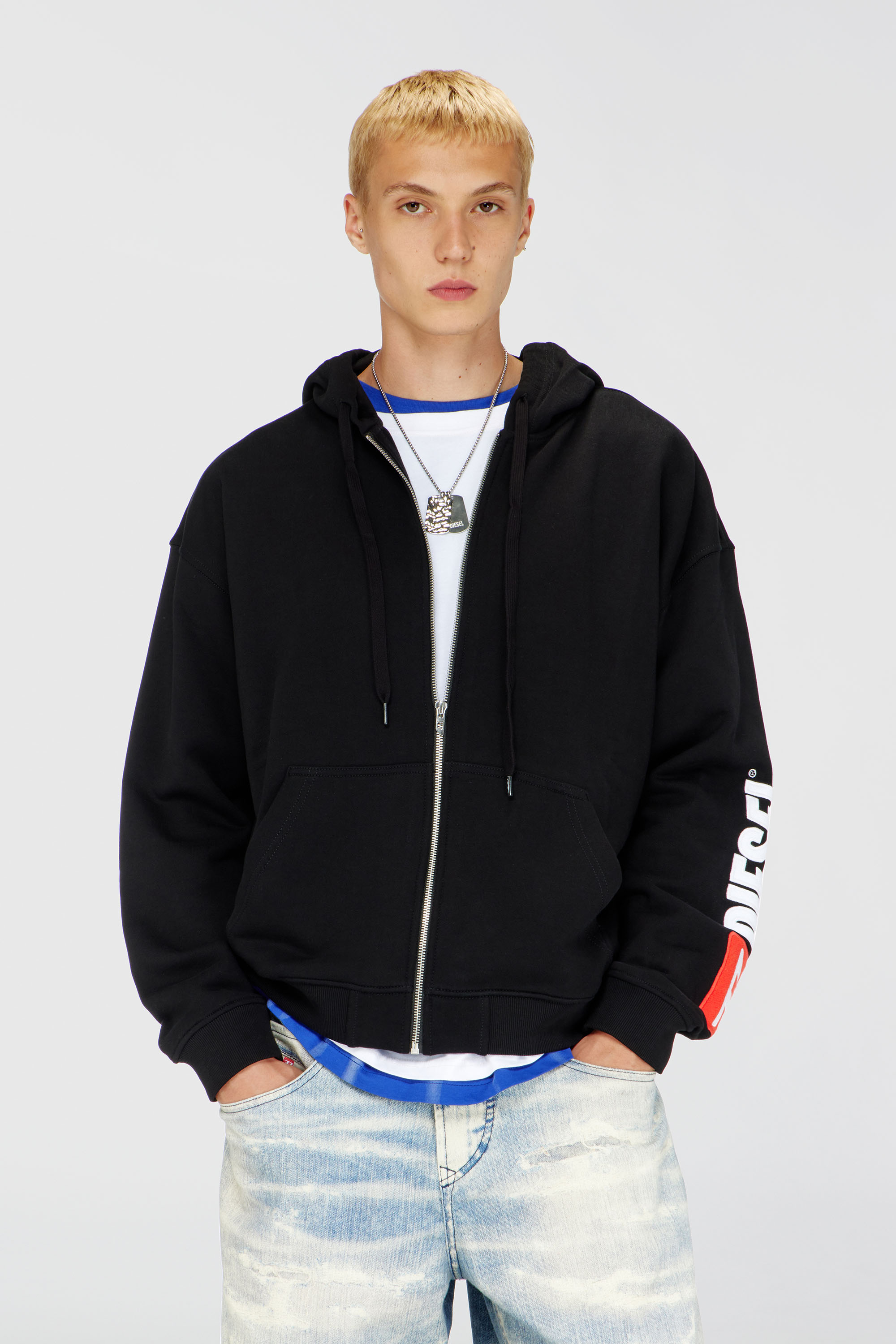 Diesel - S-BOXT-ZIP-HOOD-DIV, Herren Hoodie mit Logo-Patch-Stickerei in Schwarz - 1
