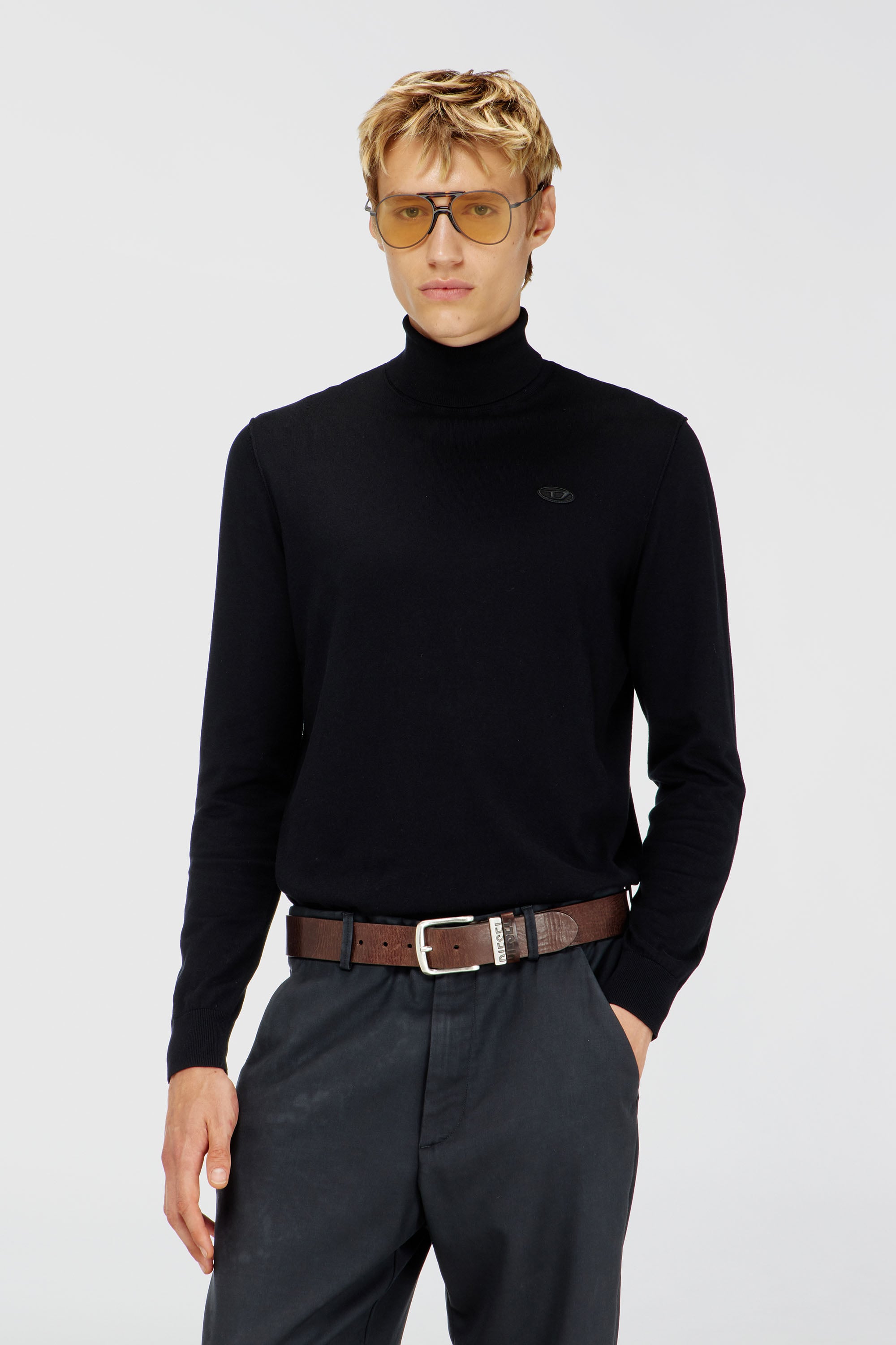 Diesel - K-FREEX-LUP-TAG-T92, Herren Rollkragenpullover aus Baumwolle mit Oval D Logo-Patch in Schwarz - 1