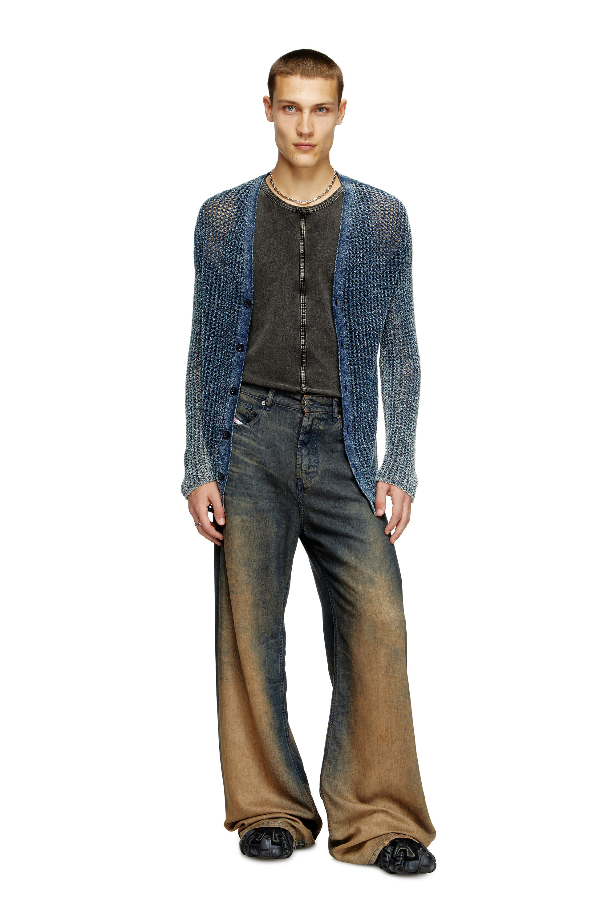 Diesel - K-REDRAM, Herren Cardigan aus Mesh und Denim-Garn in Blau - 1