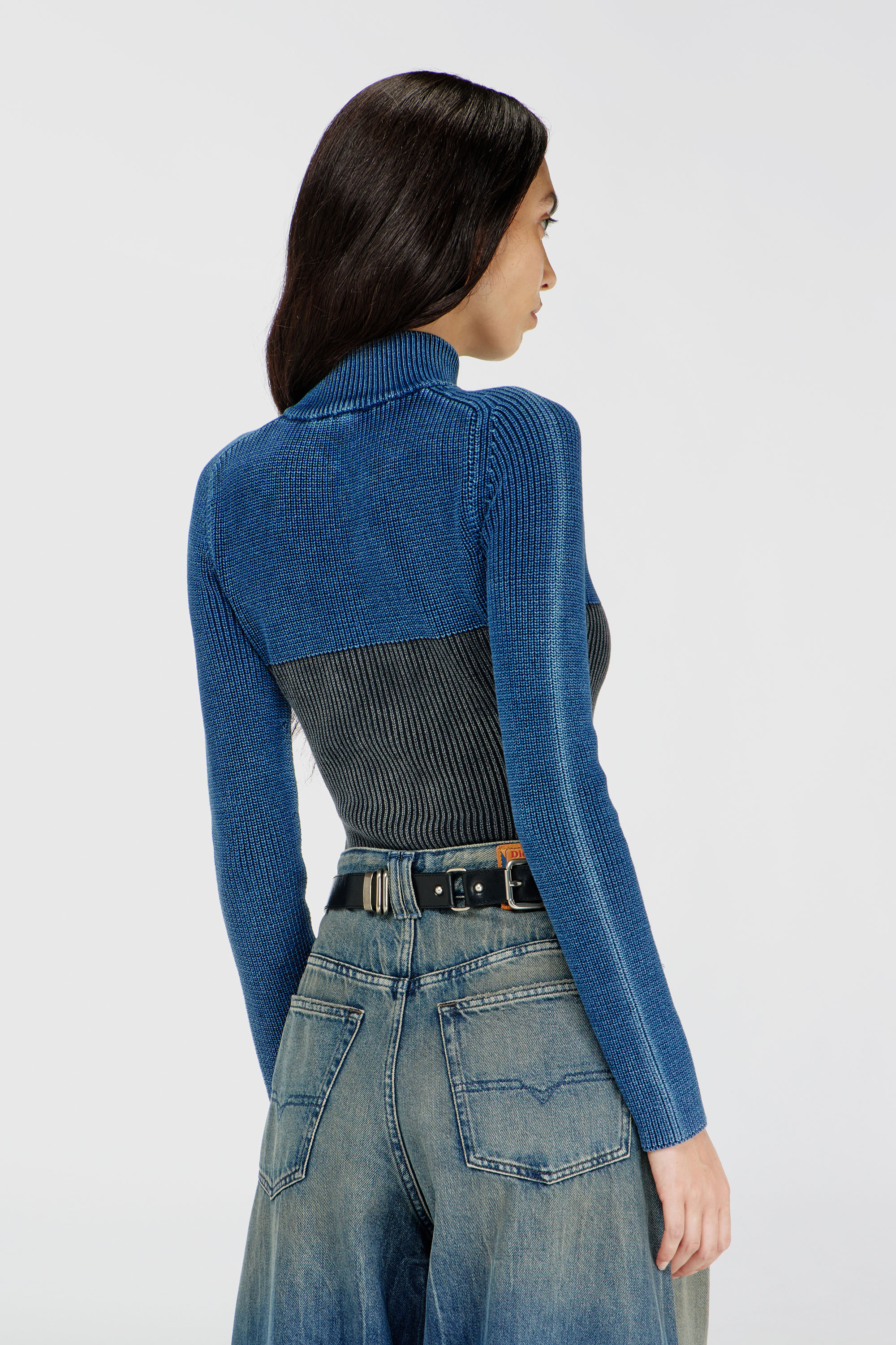 Diesel - M-HERMOSITA, Damen Strickjacke mit Rei&szlig;verschluss und zweifarbigem Denim-Effekt in Schwarz/Blau - 3