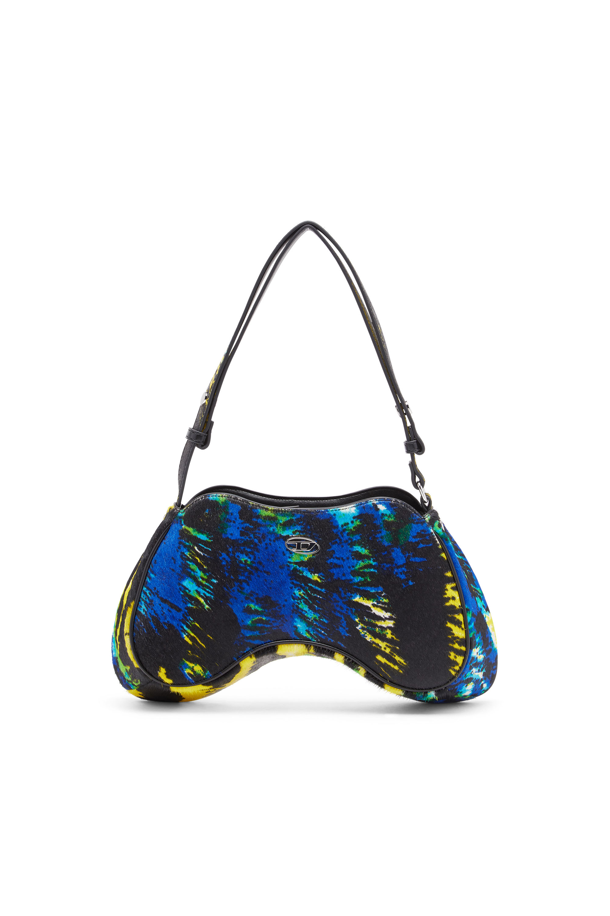 Diesel - PLAY SHOULDER, Damen Play-Schultertasche aus Kalbshaar mit Tiger-Print in Gelb/Blau - 1