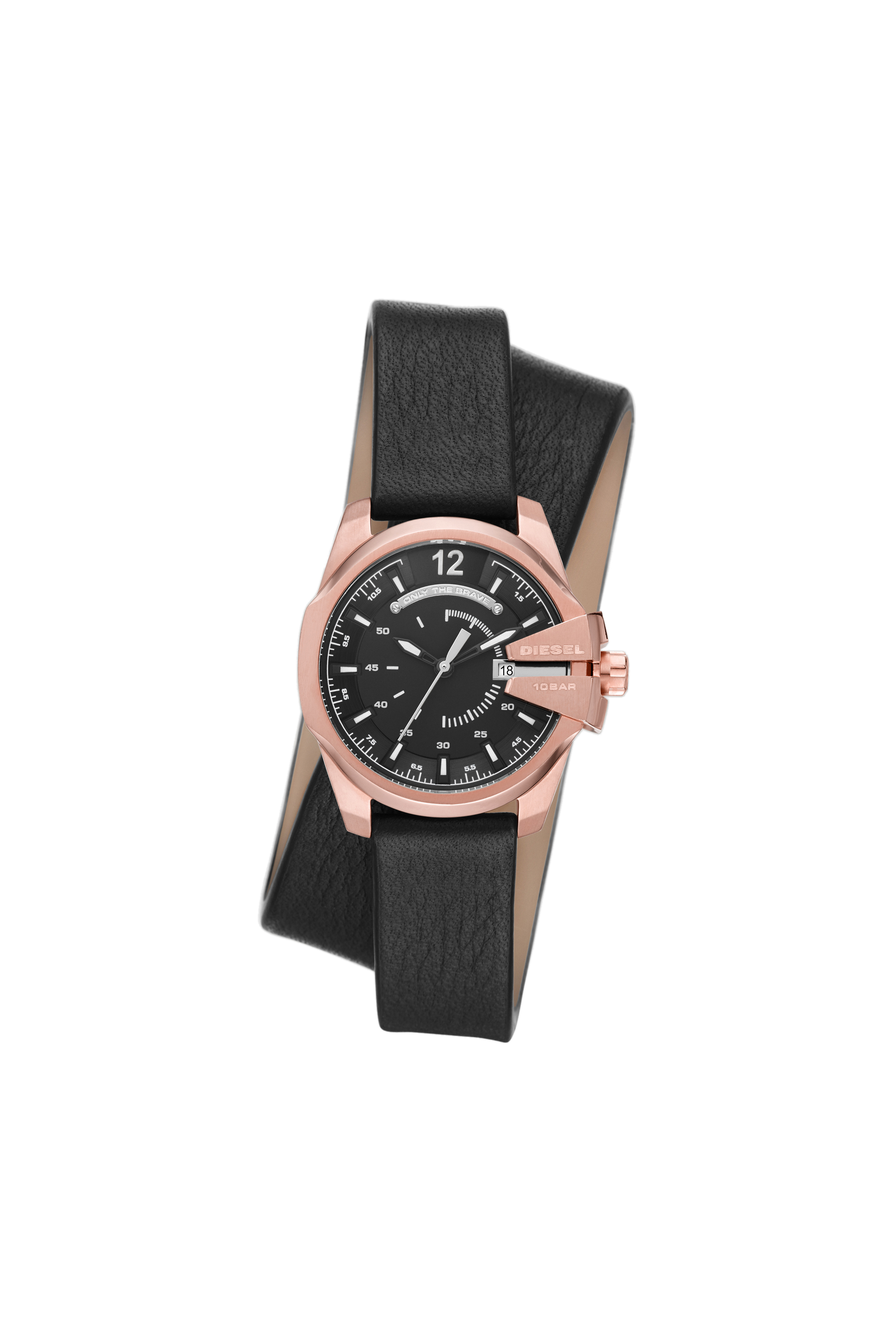 Diesel - DZ5601, Damen Baby Chief-Armbanduhr mit Drei-Zeiger-Datumsuhrwerk und schwarzem Lederarmband in Schwarz/Rosa - 1