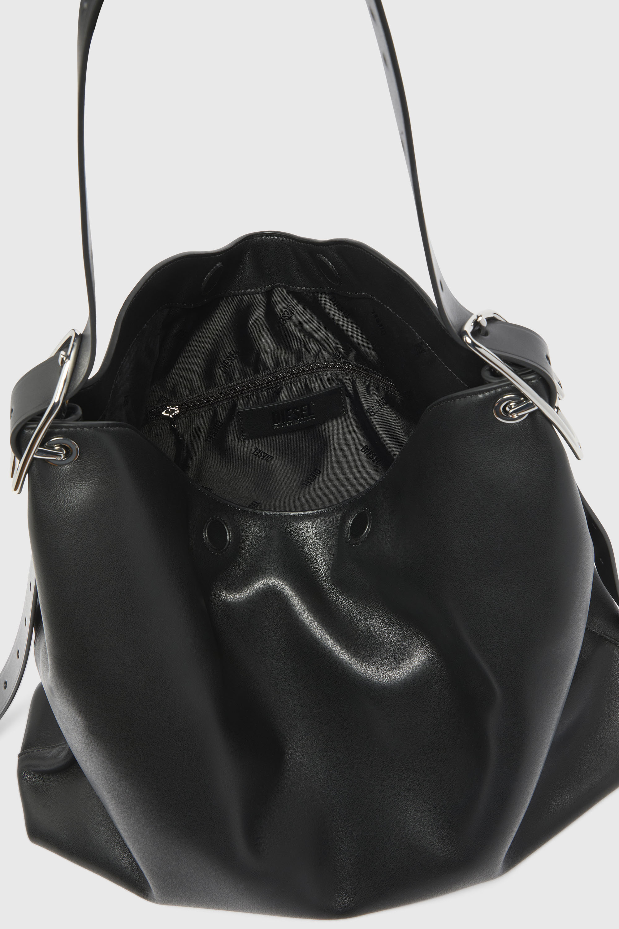 Diesel - D-LINE HOBO L, Damen D-Line-Leder Hobo-Tasche in Schwarz - 6