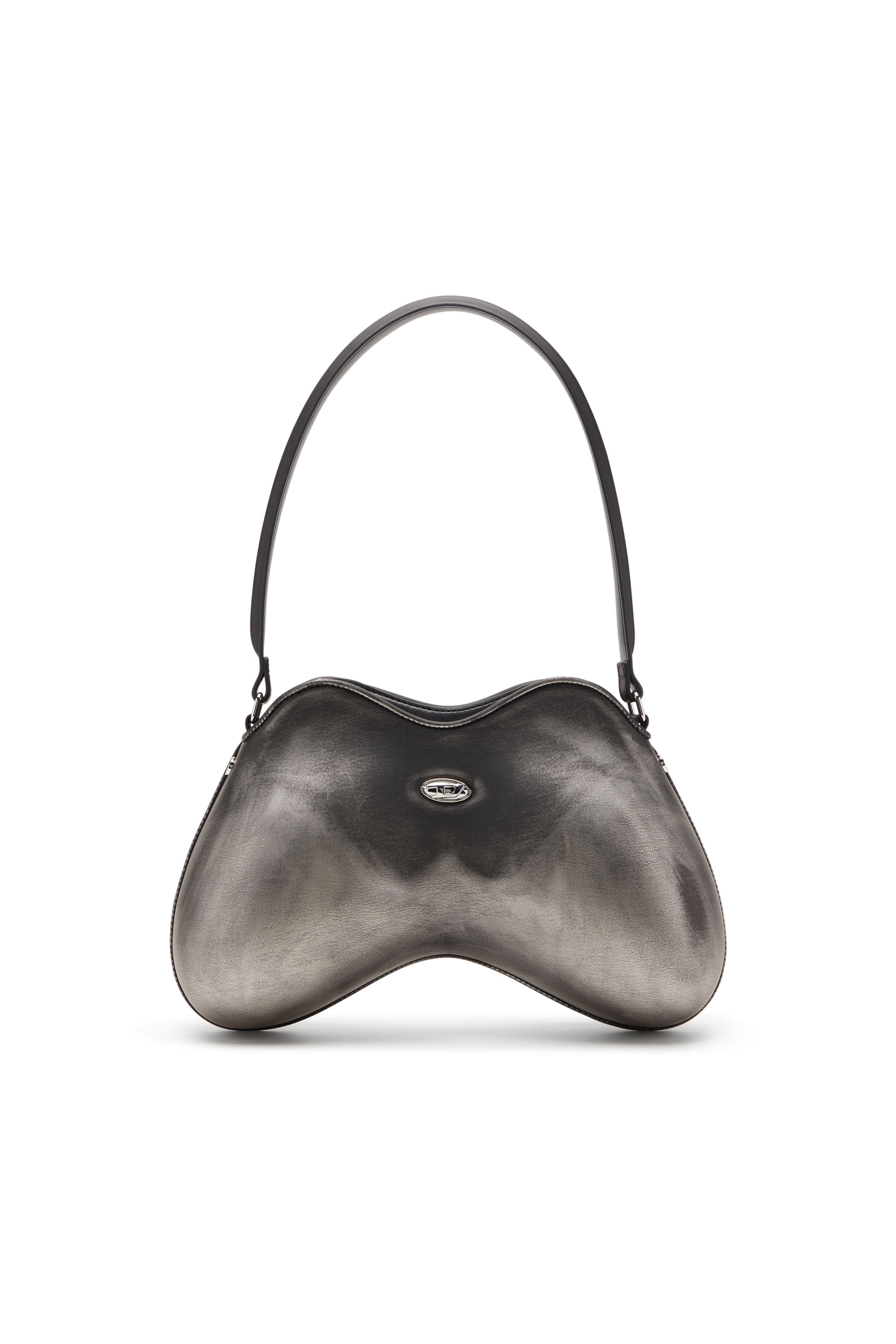 Diesel - DOUBLE-D SHOULDER, Damen Double-D-Feste Schultertasche aus gebürstetem PU in Schwarz/Silber - 1