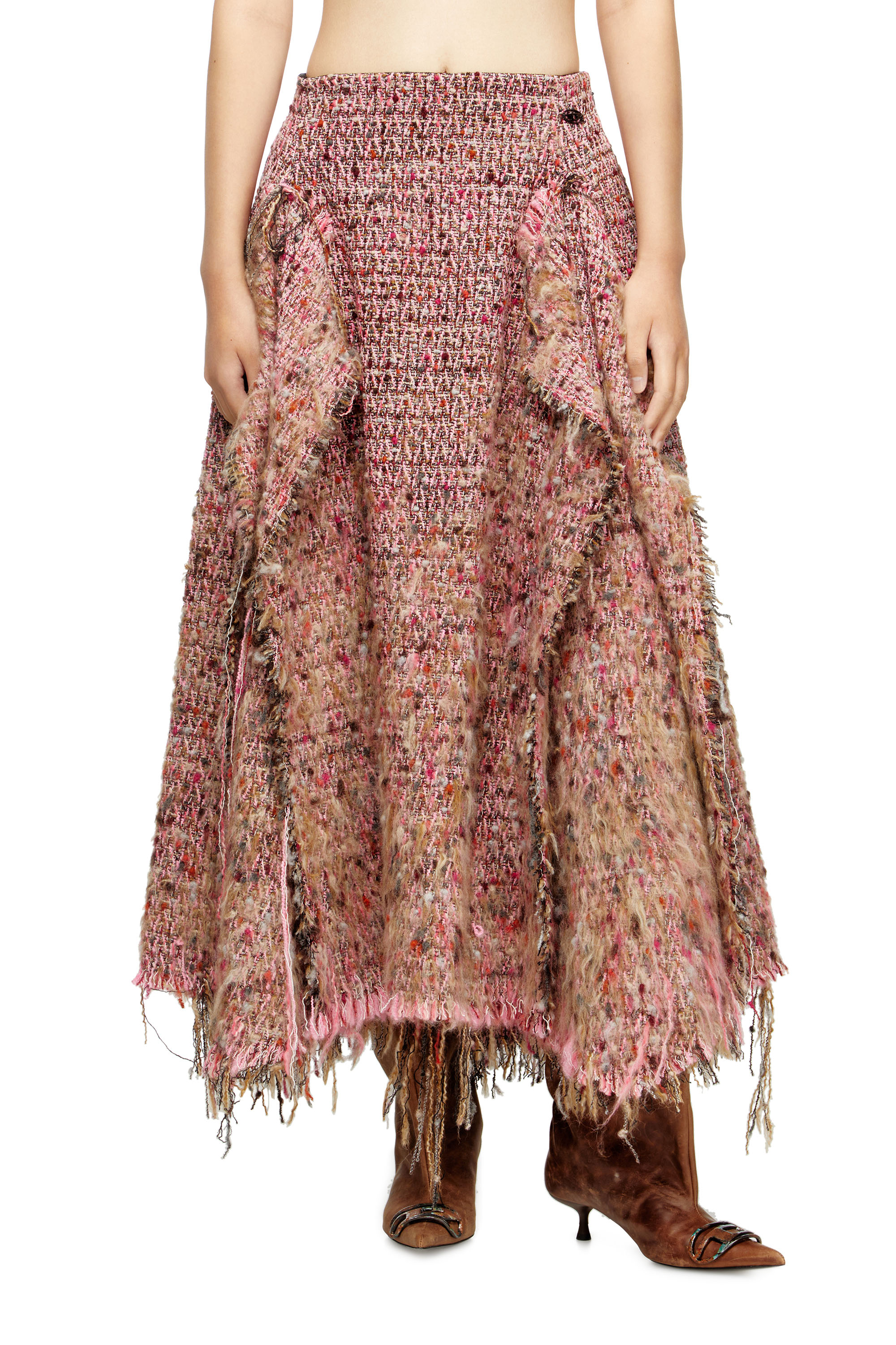 O-RIELLA, Rosa Diesel - O-RIELLA, Damen Gebürsteter Bouclé-Rock mit ausgefranstem Saum in Rosa - 3