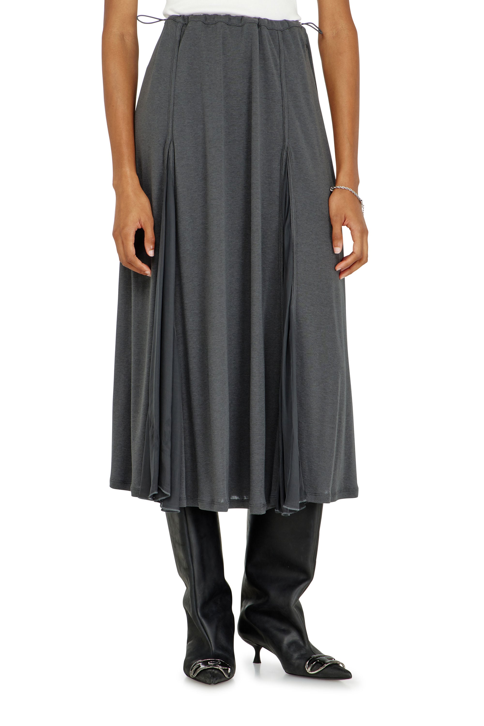 Diesel - O-LONGREI, Damen Midirock aus Rippjersey und Chiffon in null - 2