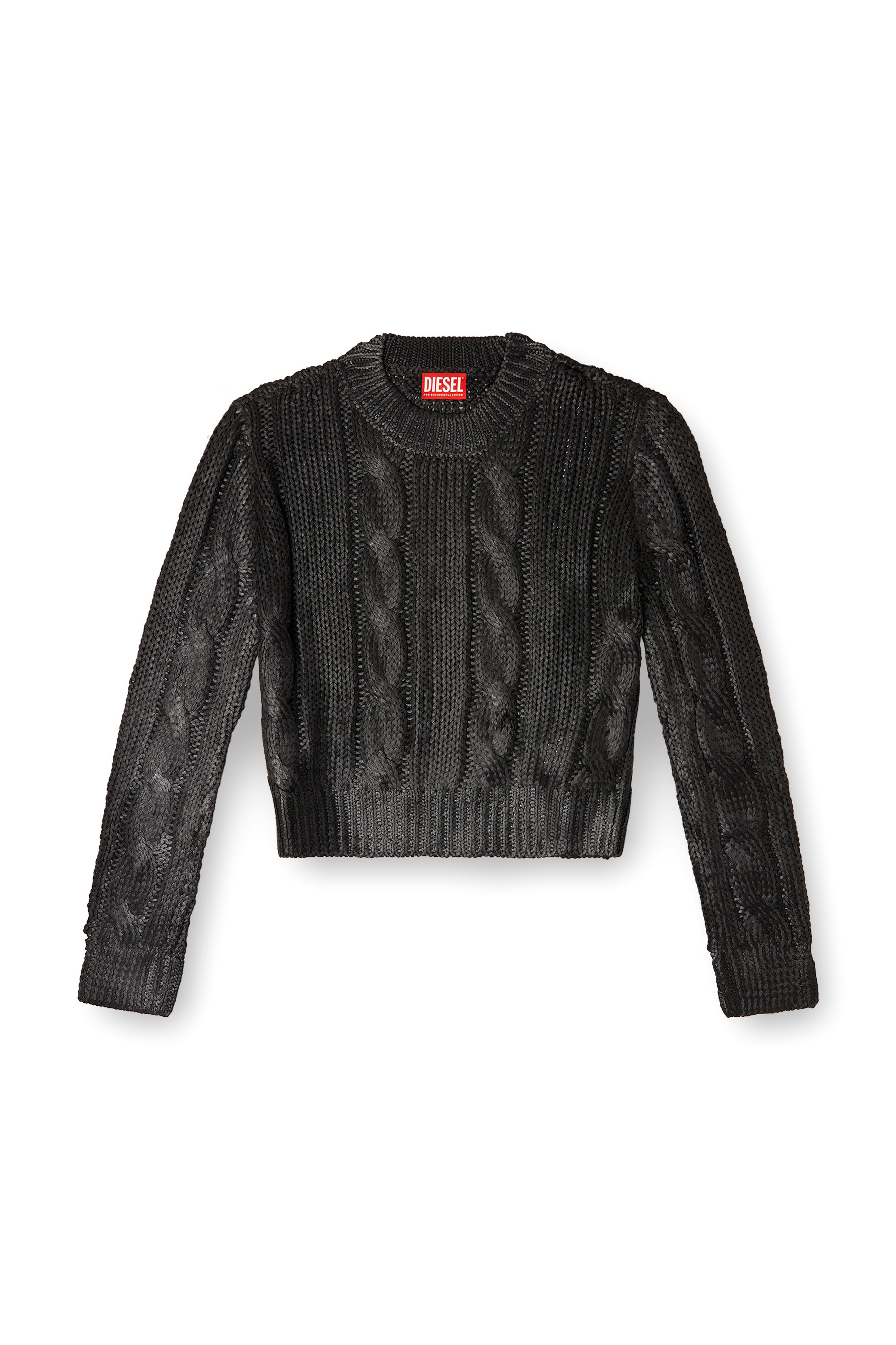 Diesel - M-MICCHA, Damen Pullover mit Zopf-Muster und Glanzeffekt in Schwarz - 3