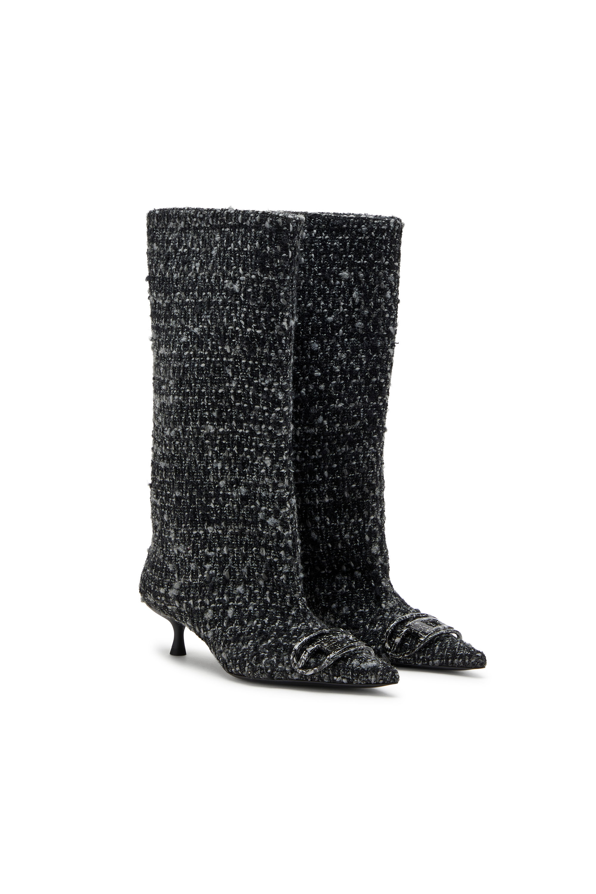 Diesel - D-VENUS 40 KB TUBE, Damen Bouclé-Kniehohe Stiefel in Schwarz - 2