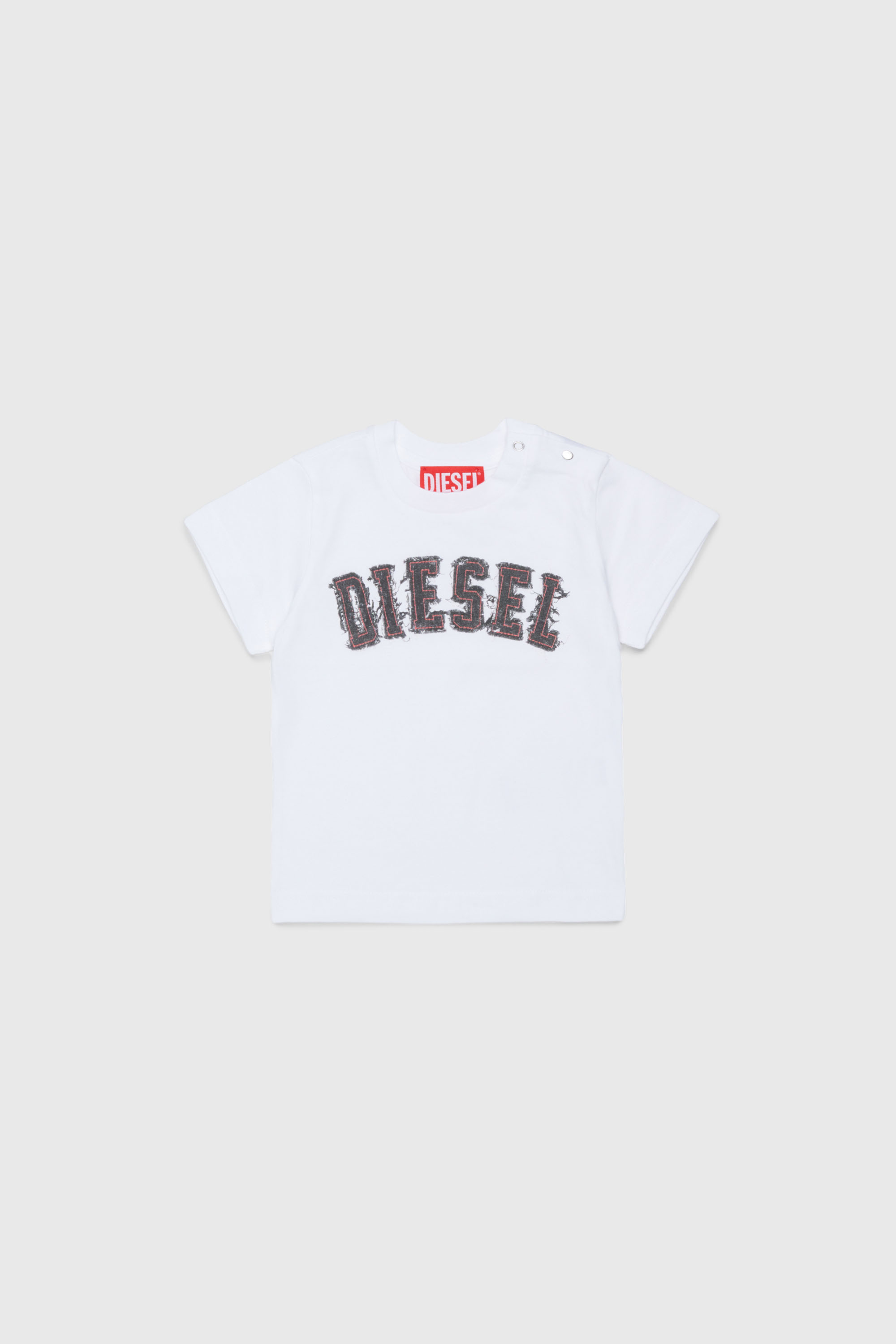 Diesel - TEANSB, Herren Baumwoll-T-Shirt mit Logo in Fransenoptik in Wei&szlig; - 1