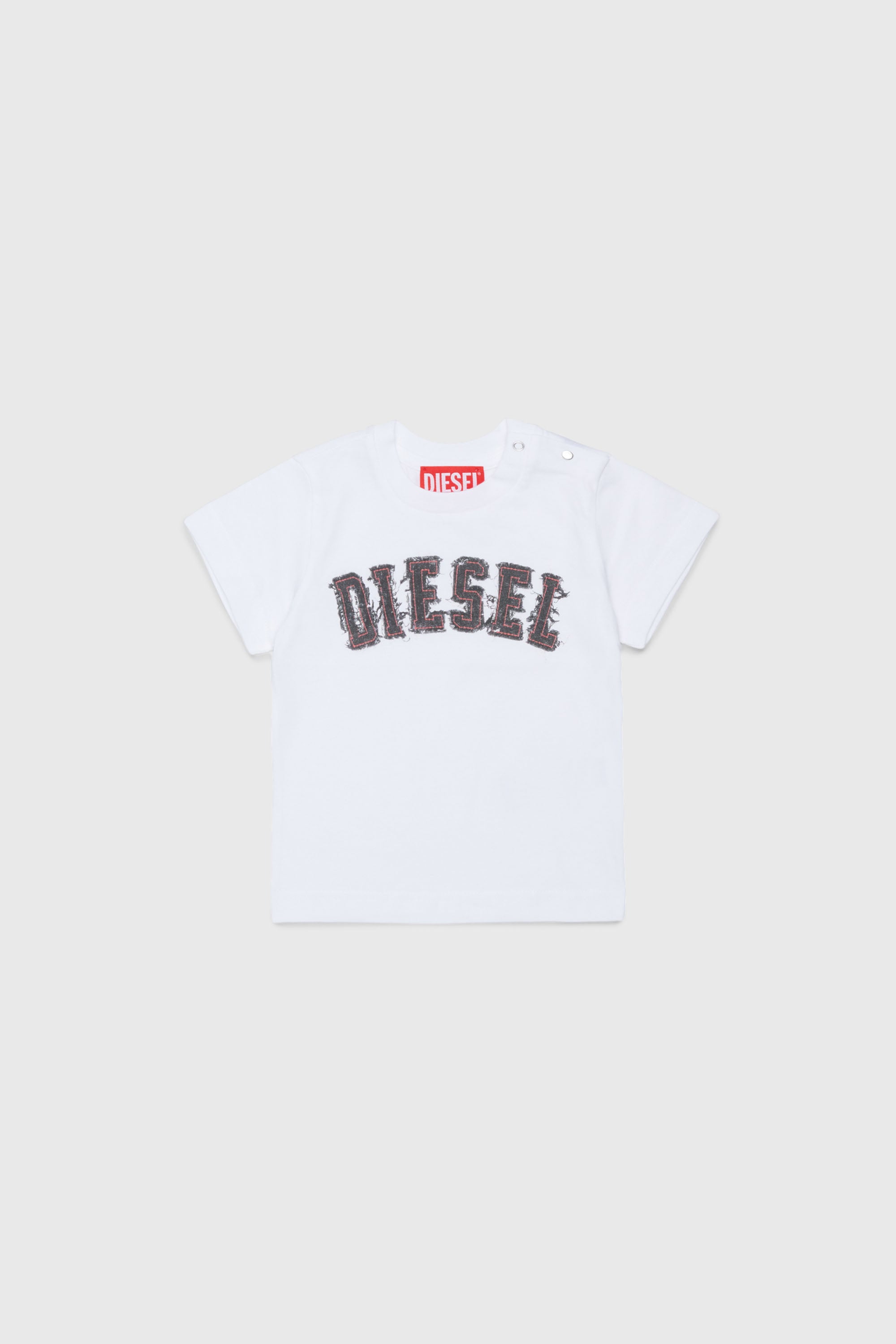 Diesel - TEANSB, Herren Baumwoll-T-Shirt mit Logo in Fransenoptik in Wei&szlig; - 1