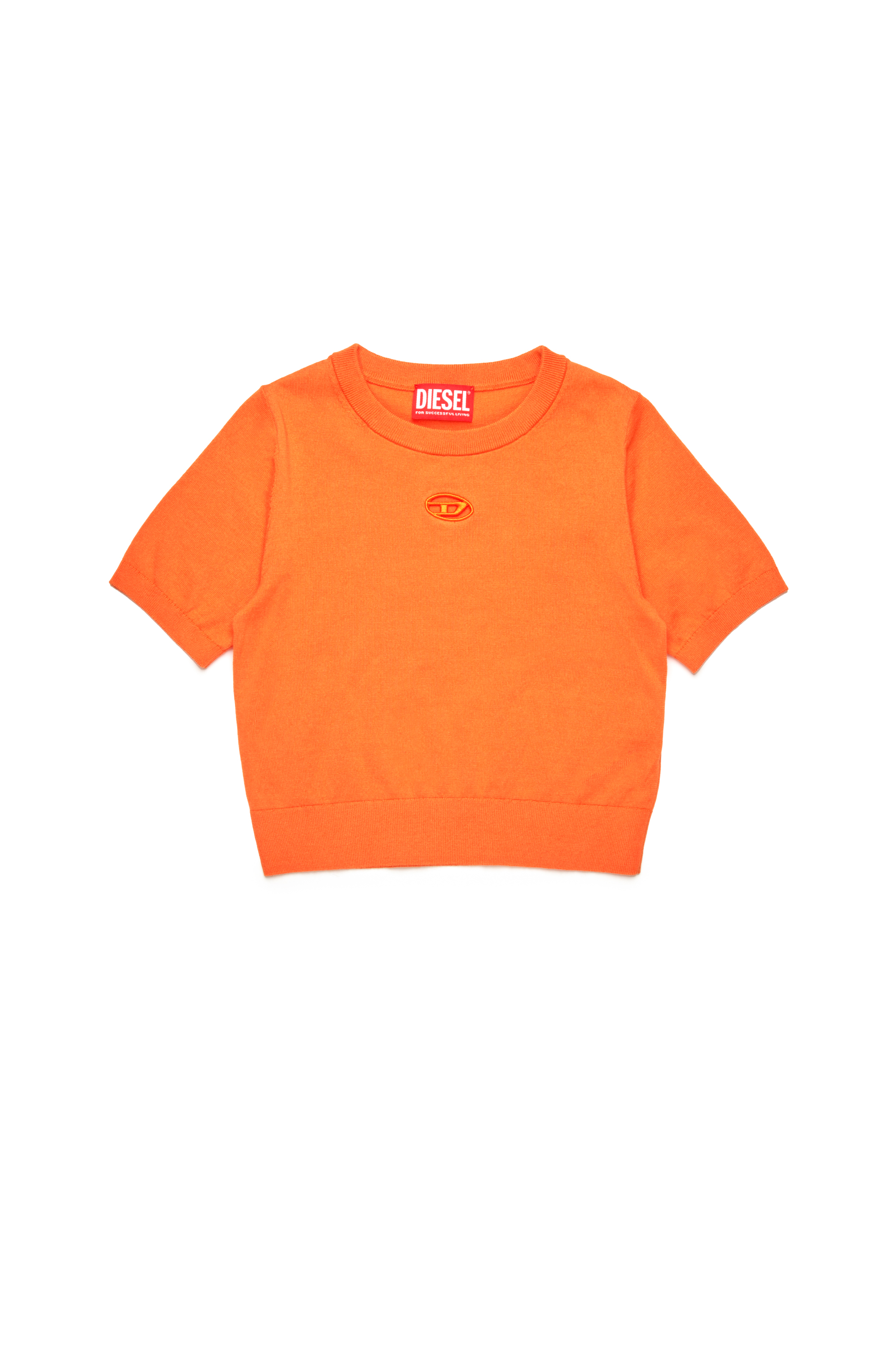 Diesel - KMARGA, Damen Strick-T-Shirt mit Cutout-Oval D-Logo in Orange - 1