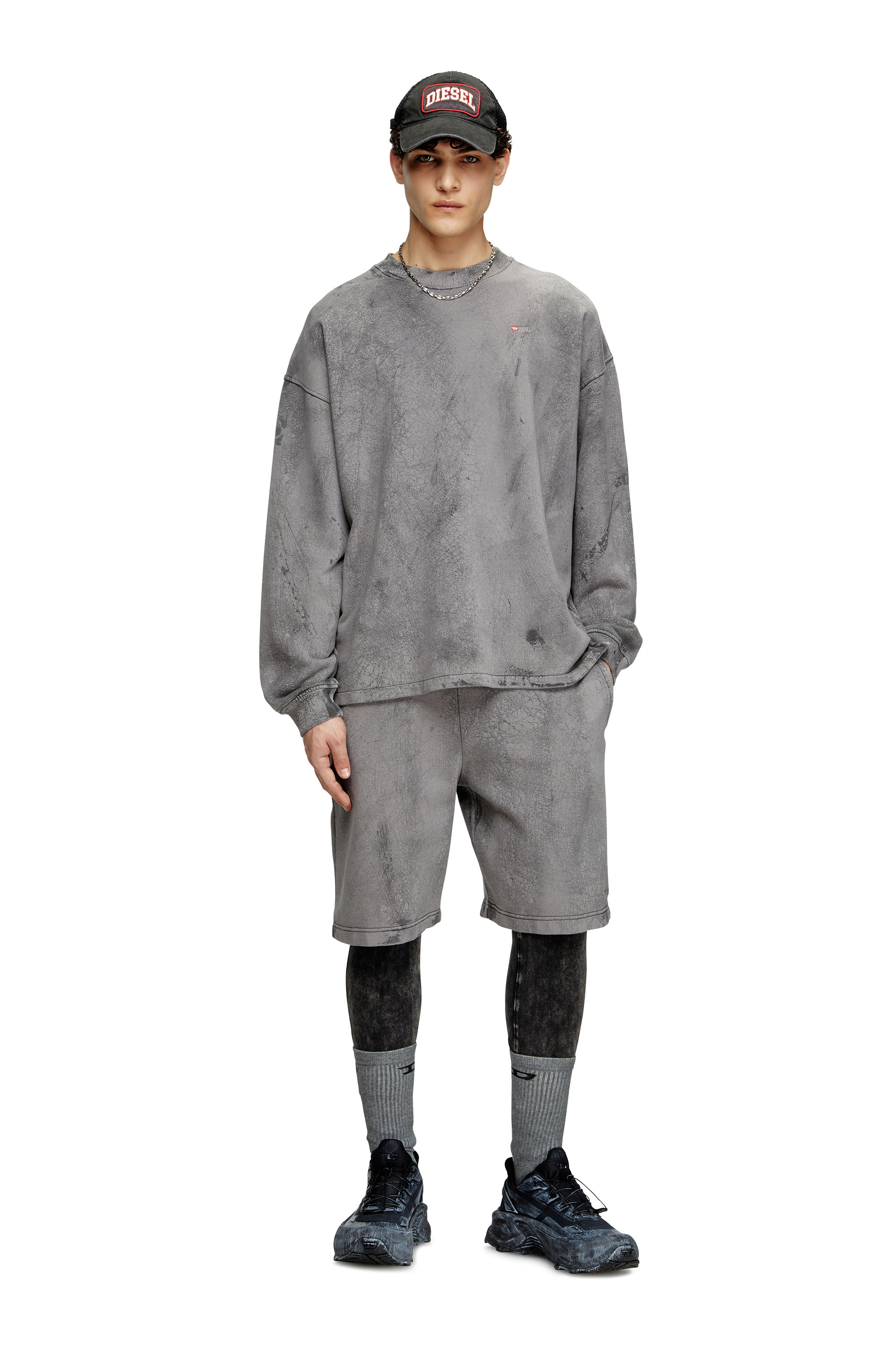 Diesel - S-BAXT-T1, Herren Gerissenes Sweatshirt mit Mikro-Logo in Grau - 1