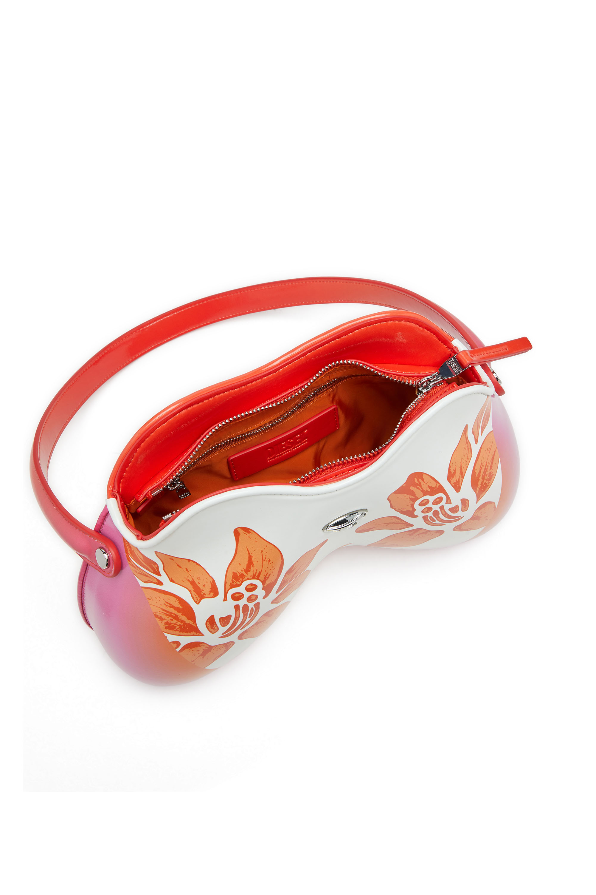 Diesel - K.G. DOUBLE-D SHOULDER, Damen Double-D-Glänzende Schultertasche mit Lotus-Print in Weiß/Rosa - 4