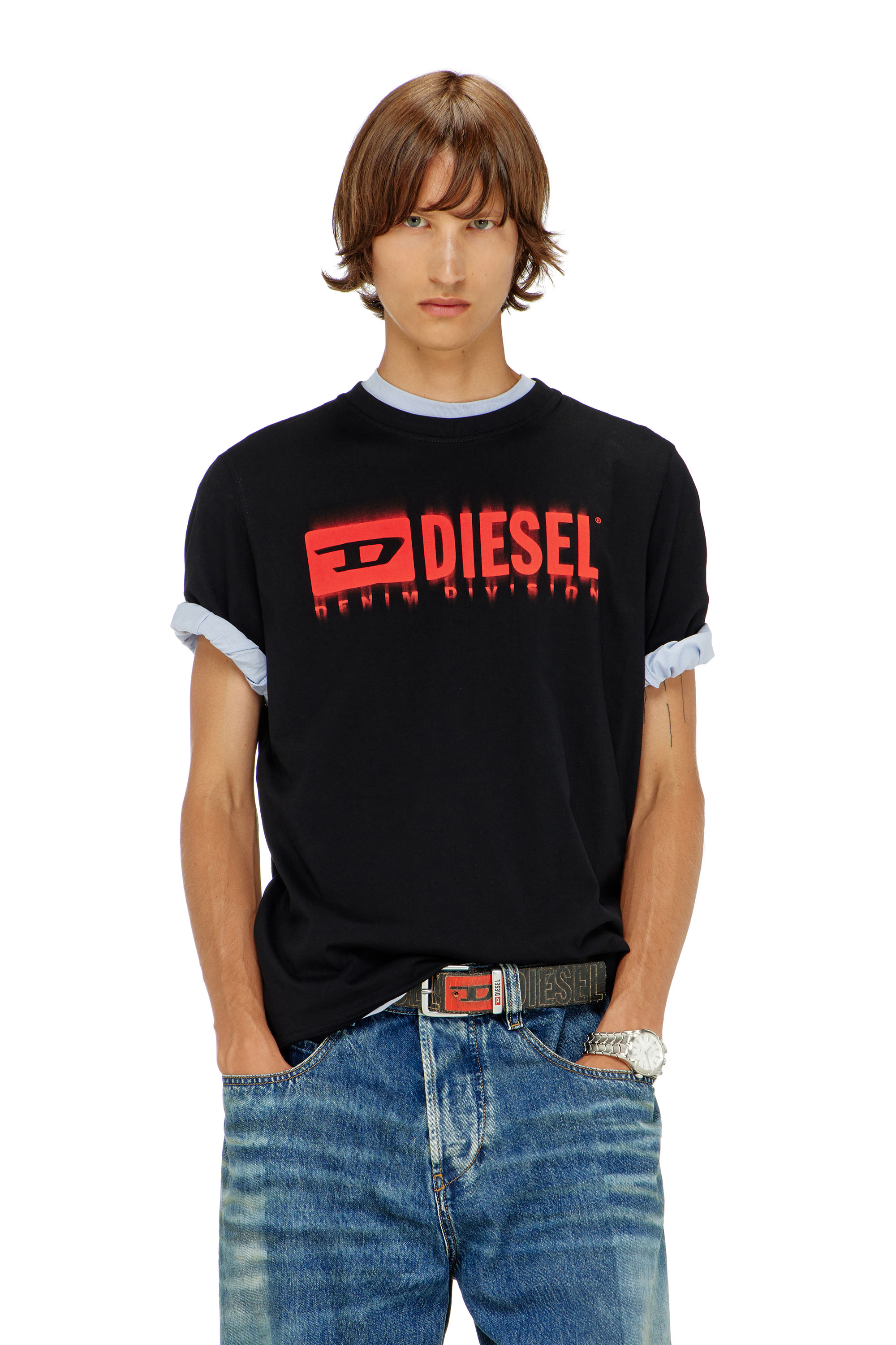 Diesel - T-ADJUST-Q7, Herren T-Shirt mit verschwommenem Diesel-Logo in Schwarz - 1