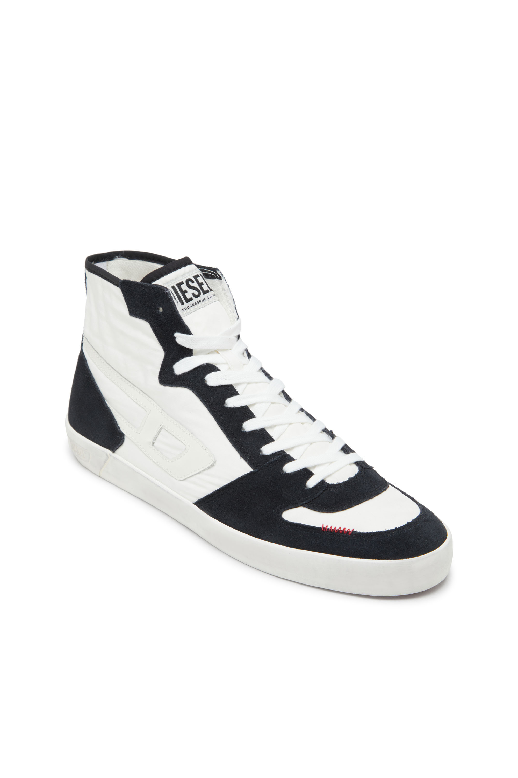 Diesel - S-LEROJI D-1 MID, Herren S-Leroji D-High-Top-Sneakers aus gepolstertem Ripstop und Veloursleder in Schwarz/Weiss - 6