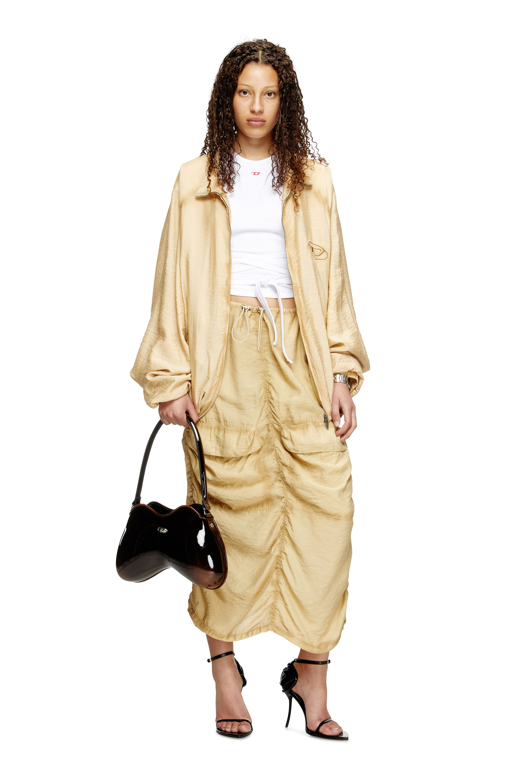 Diesel - O-RACLE, Damen Cargo-Midi-Rock aus behandeltem Viskose-Nylon in Beige - 1