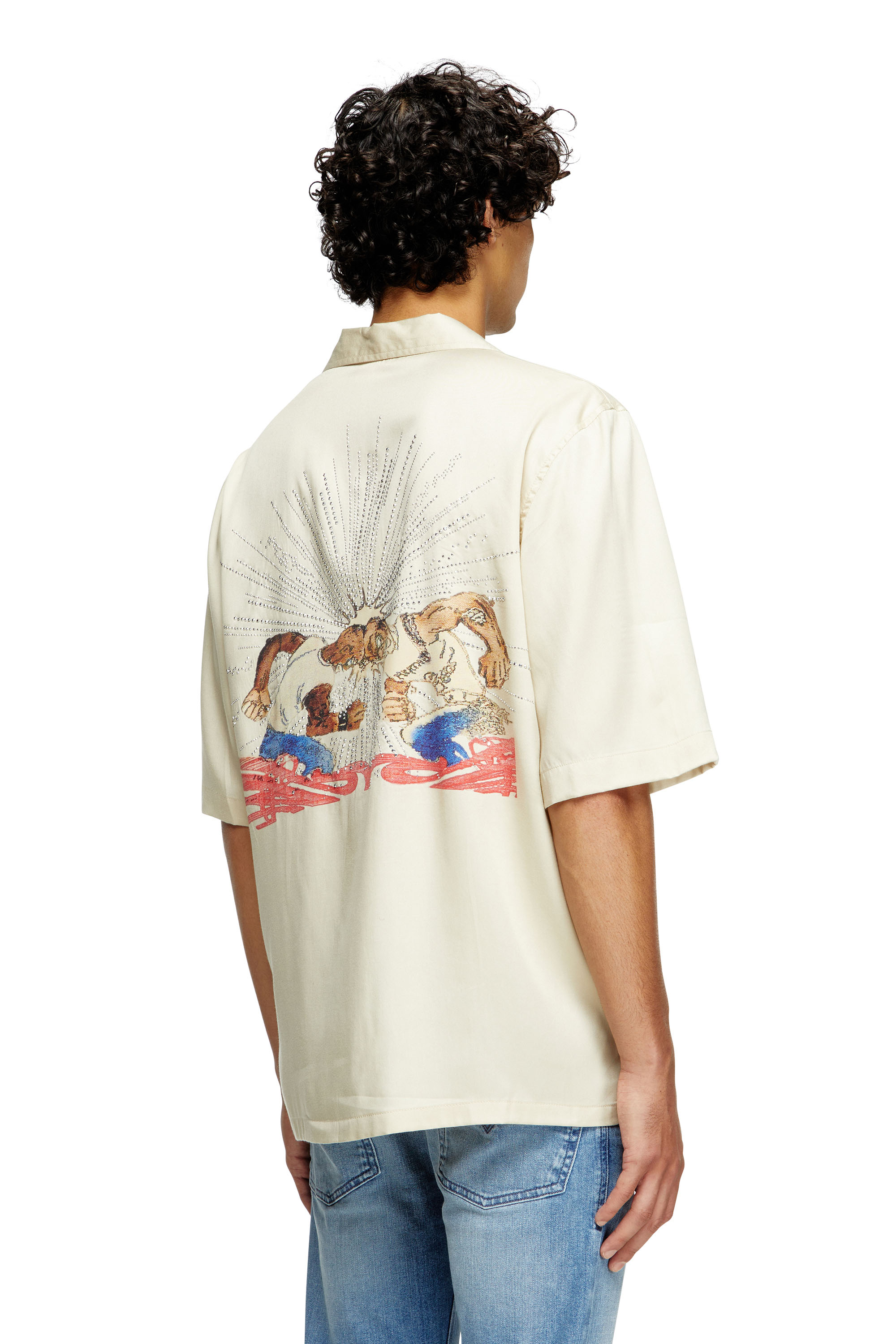 Diesel - S-BRACK-B-EPBR, Herren Hemd aus TENCEL™ mit Strass-Grafik in Beige - 4