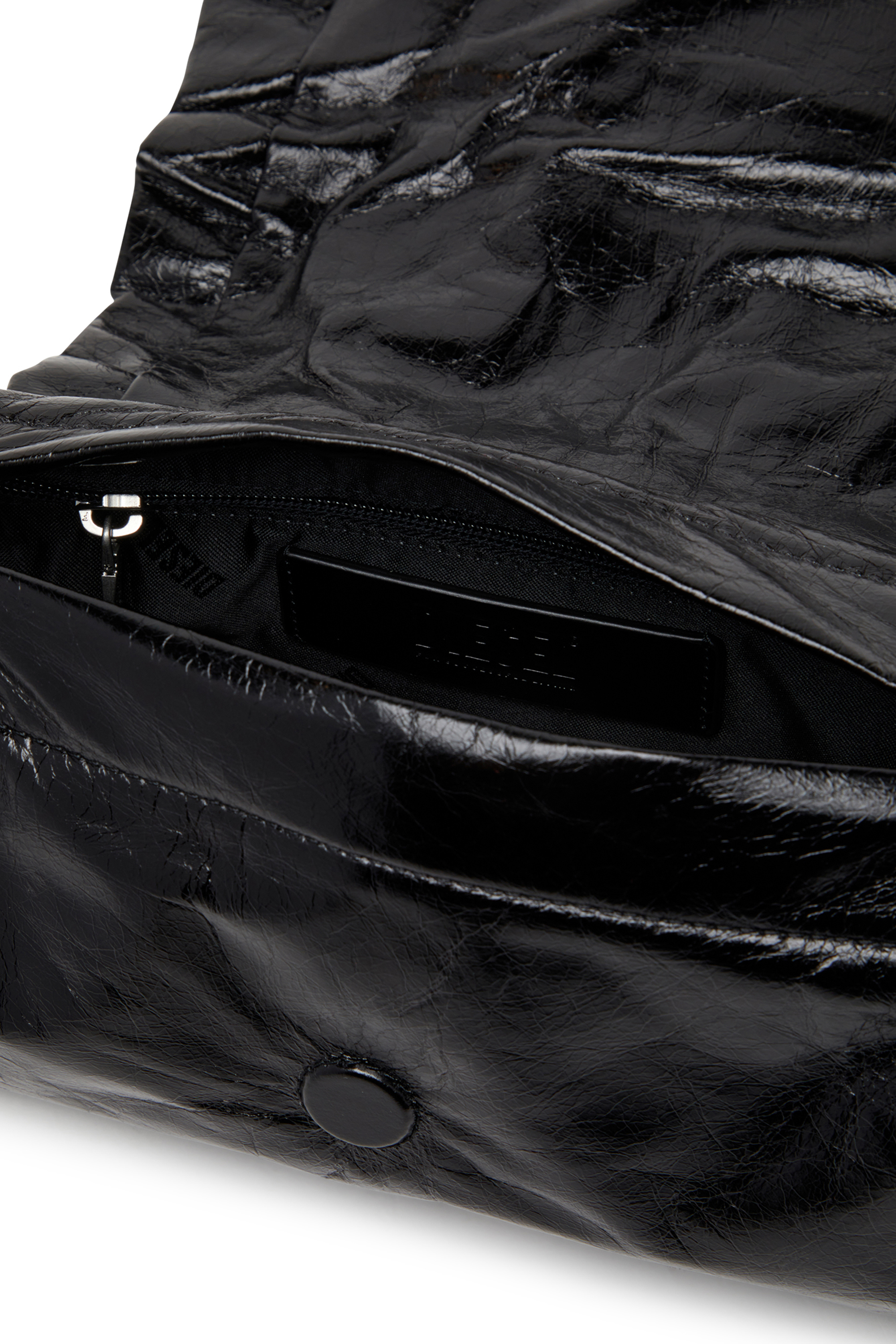 Diesel - SCRUNCH-D SHOULDER S, Damen Scrunch-D S-Schultertasche aus Knitter-Leder in Schwarz - 4