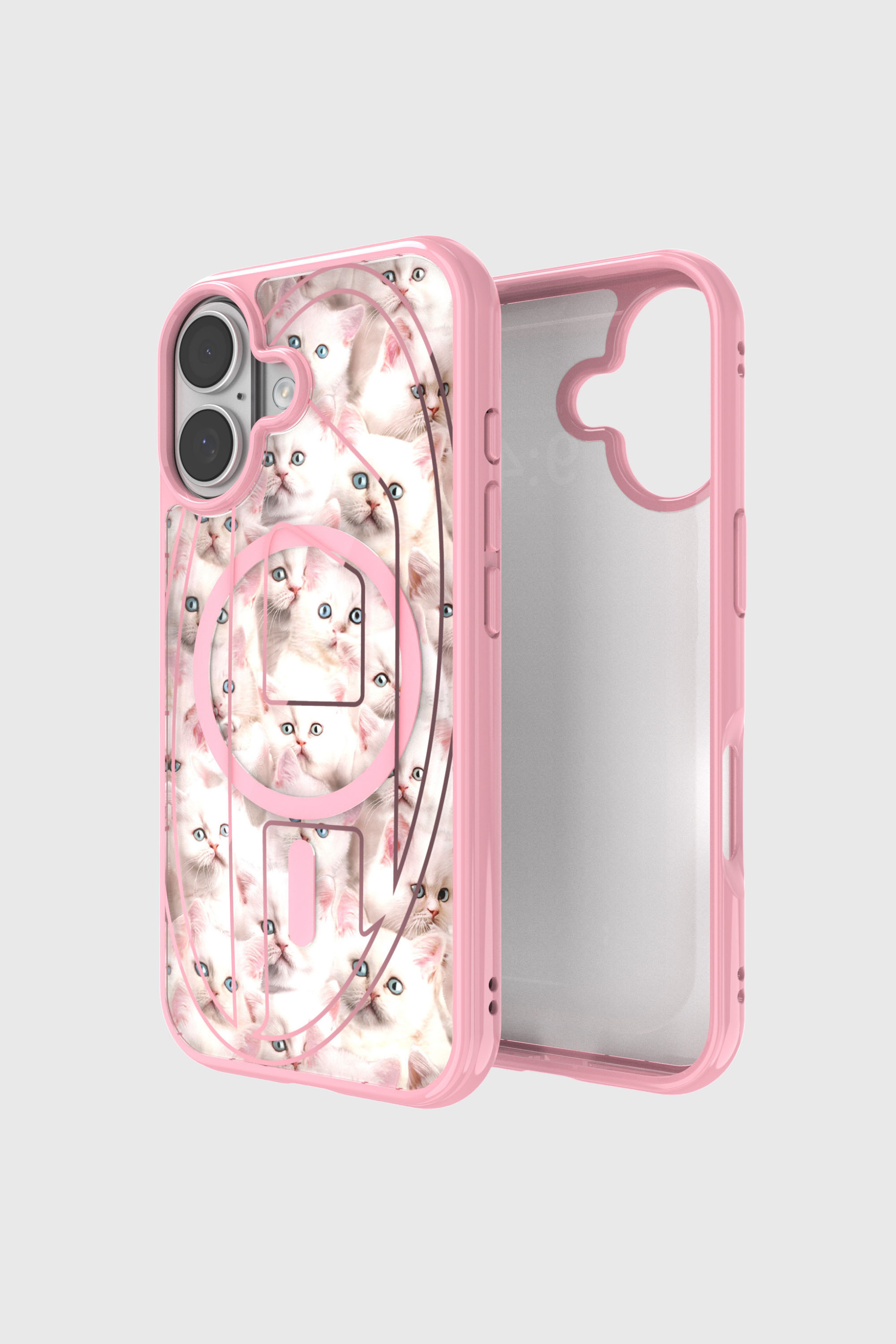 Diesel - 60423 AOP CASE, Unisex Oval D Cats H&uuml;lle mit Magsafe f&uuml;r iPhone 17 in Rosa - 1