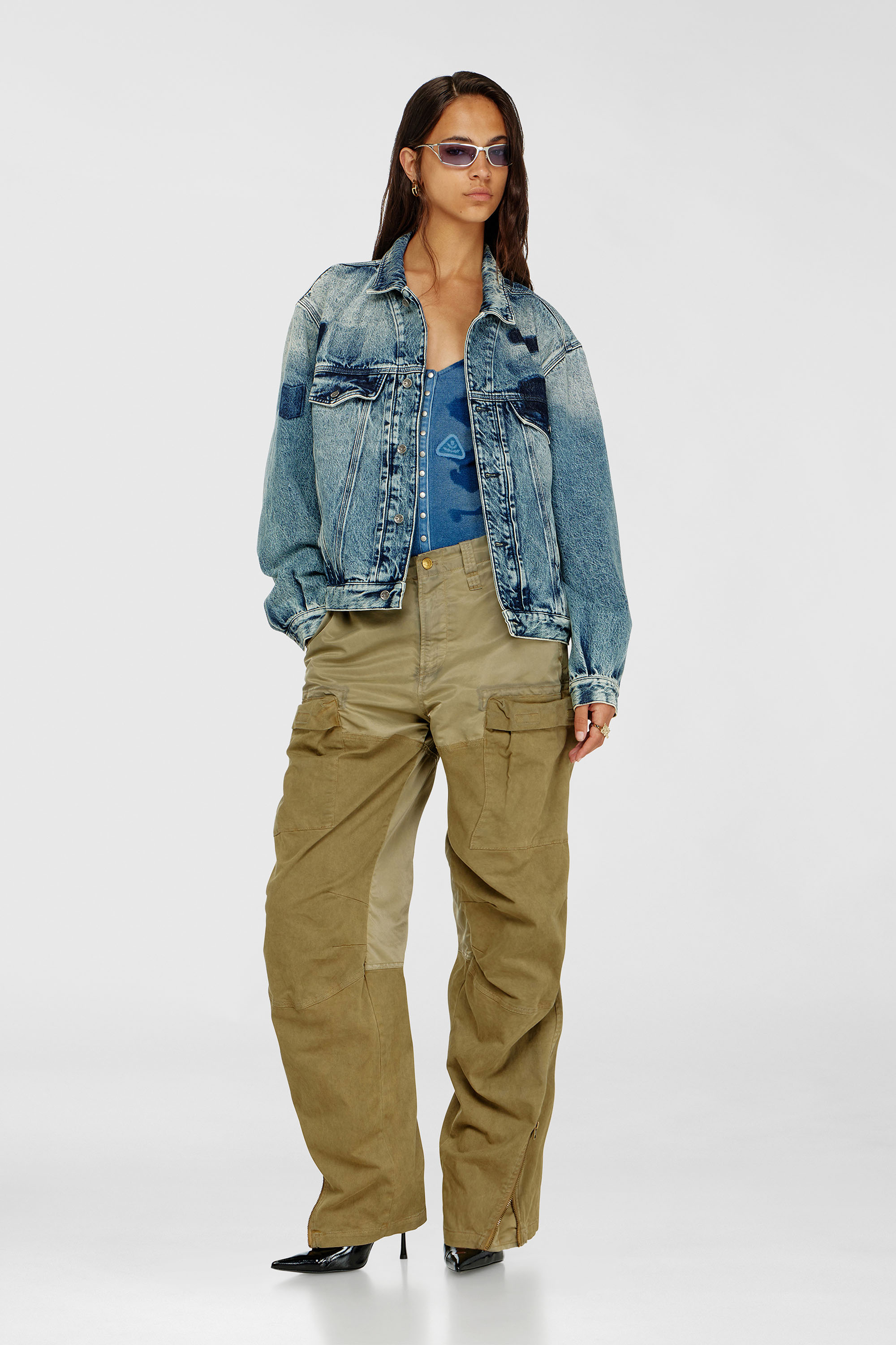 Diesel - T-LEY-AA1, Damen Body aus Rippjersey mit Shadow-Patch-Effekten in Mittelblau - 1