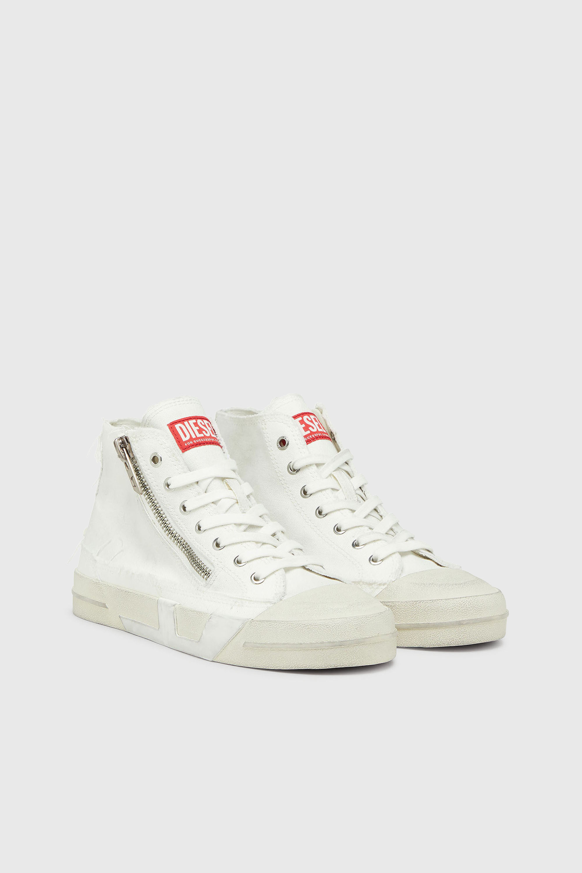 Diesel - S-D-VERSE ZIP MID II, Herren S-D-Verse - Sneakers aus ausgefranstem Canvas mit D Logo in Wei&szlig; - 2