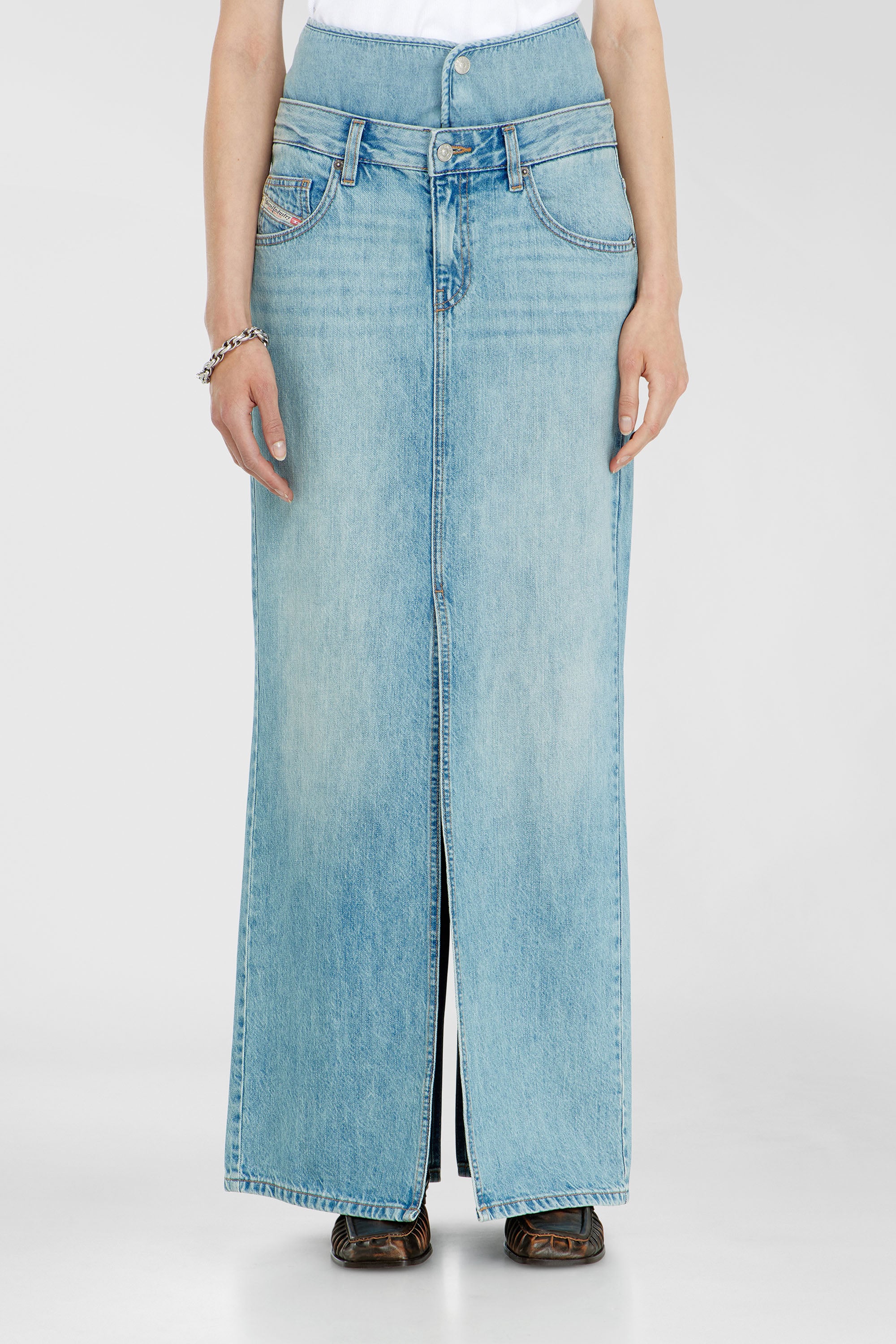 Diesel - DE-SPIVEY, Damen Jeans-Illusion Denim-Maxirock mit Schlitzen in Hellblau - 3