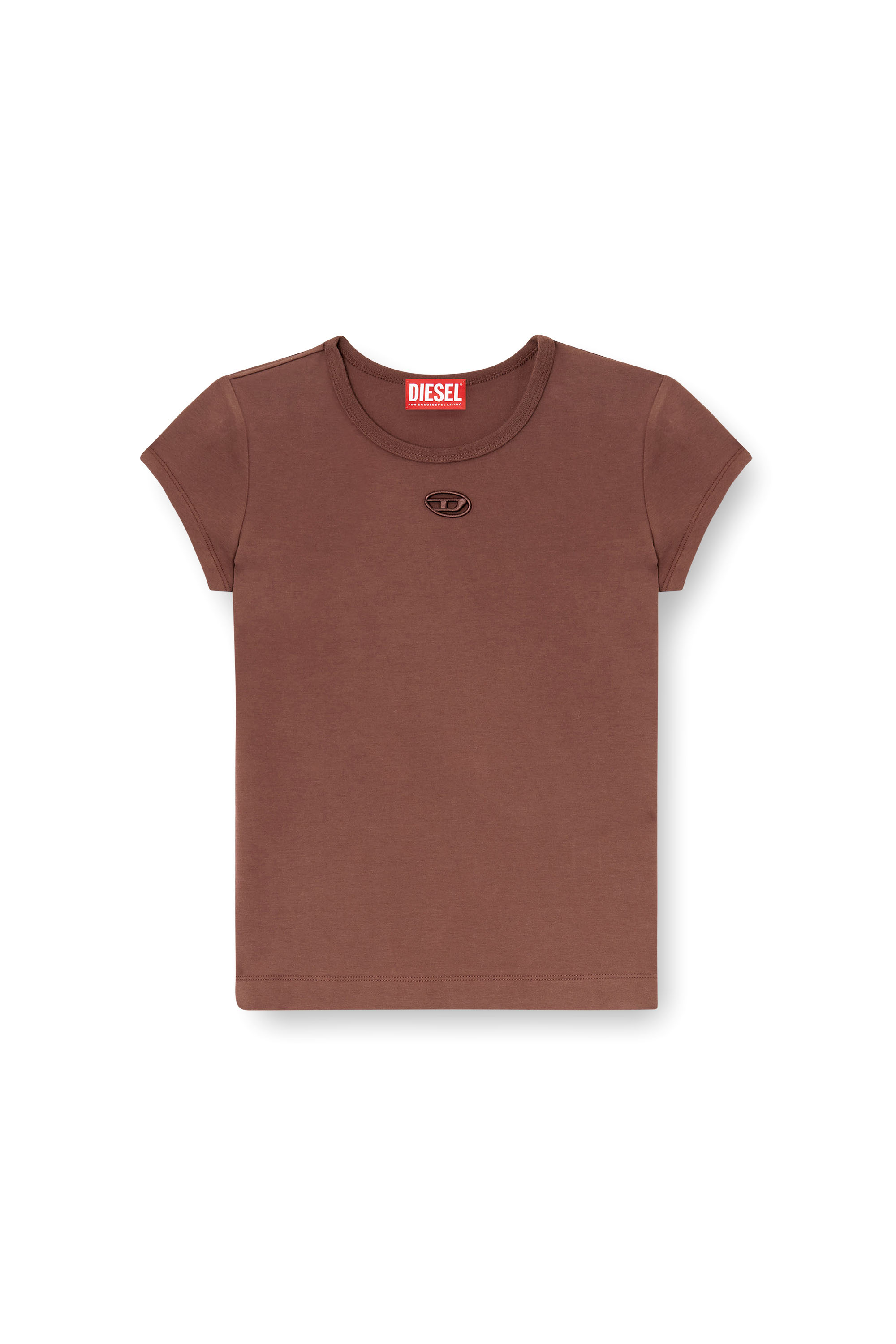 Diesel - T-ANGIE-OD, Damen T-Shirt mit ausgeschnittenem, besticktem Logo in Braun - 3