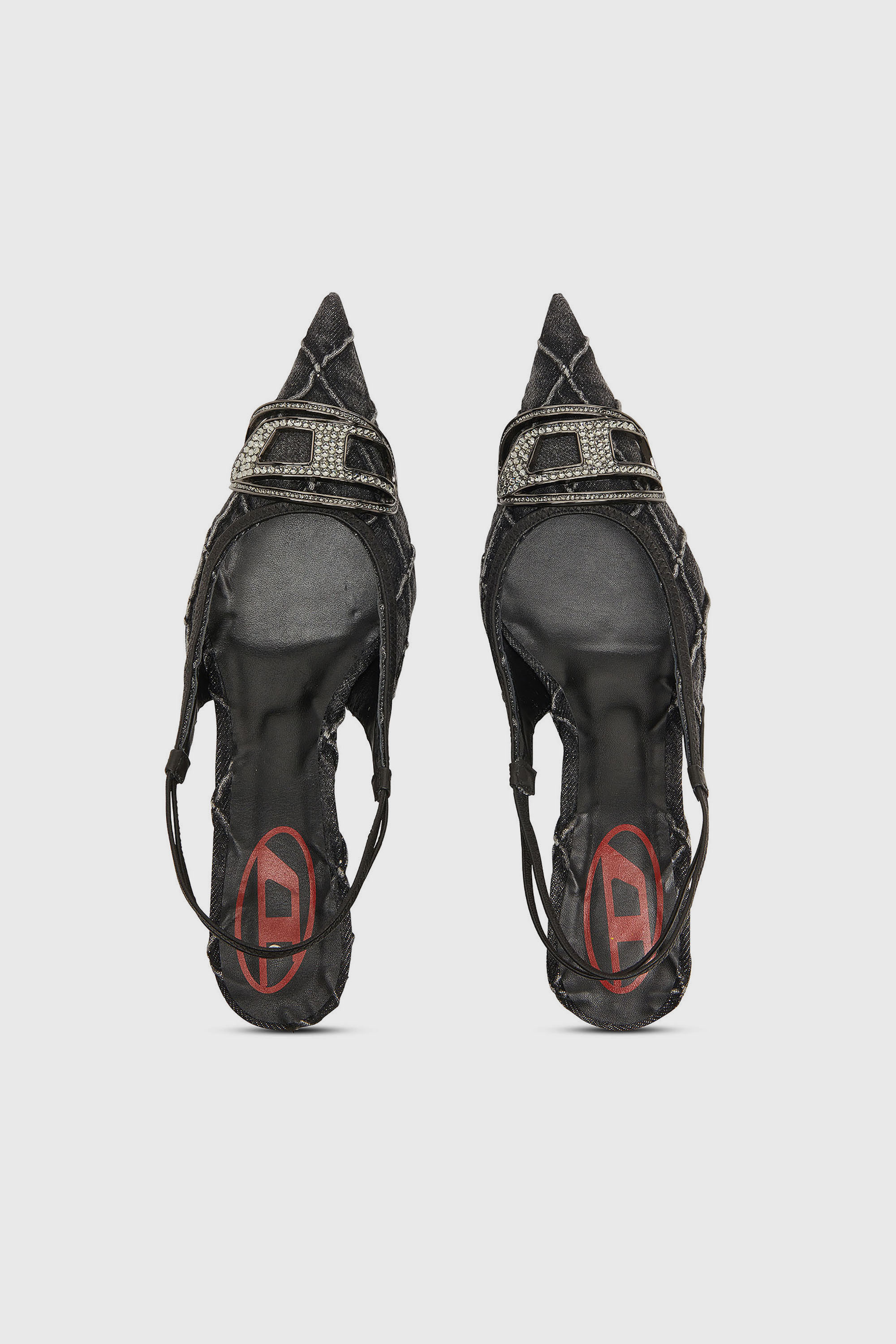 Diesel - D-VENUS SB 40, Damen D-Venus-Crystal-Logo Stepp-Denim-Slingback-Pumps in Schwarz - 4