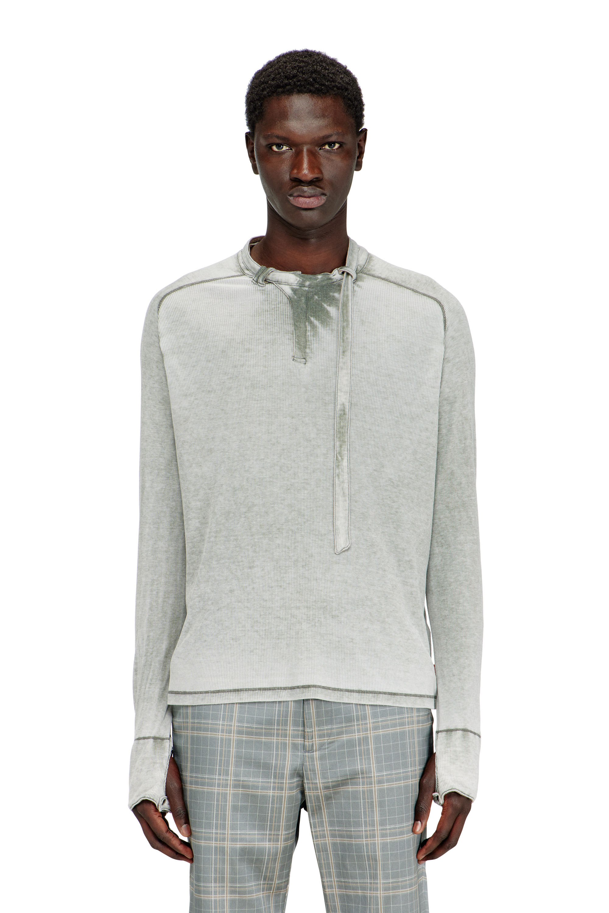 Diesel - T-GOHAN, Herren Ripp-Jersey-Top mit Biker-Halsband in Grau - 1