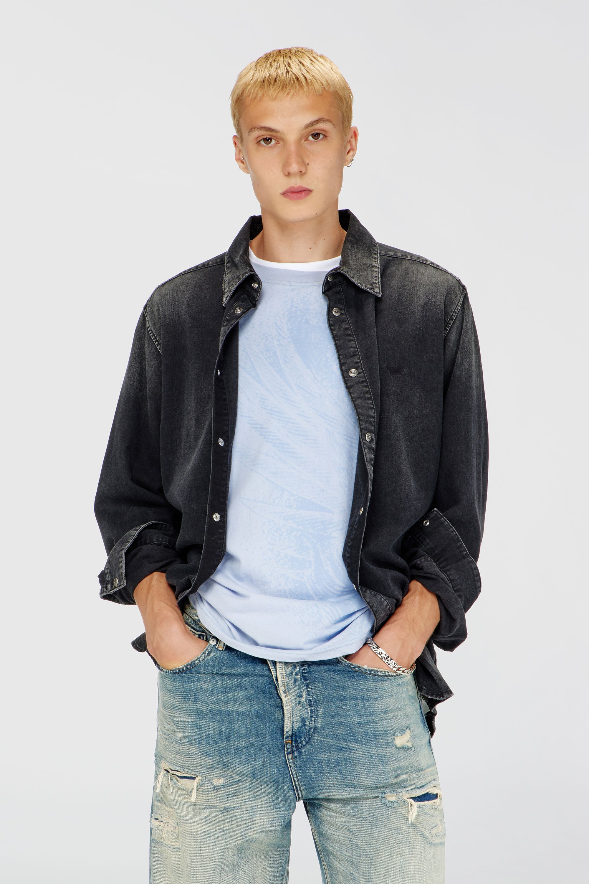Diesel - D-SIMPLY, Herren Lang&auml;rmeliges Denimhemd in Schwarz - 1