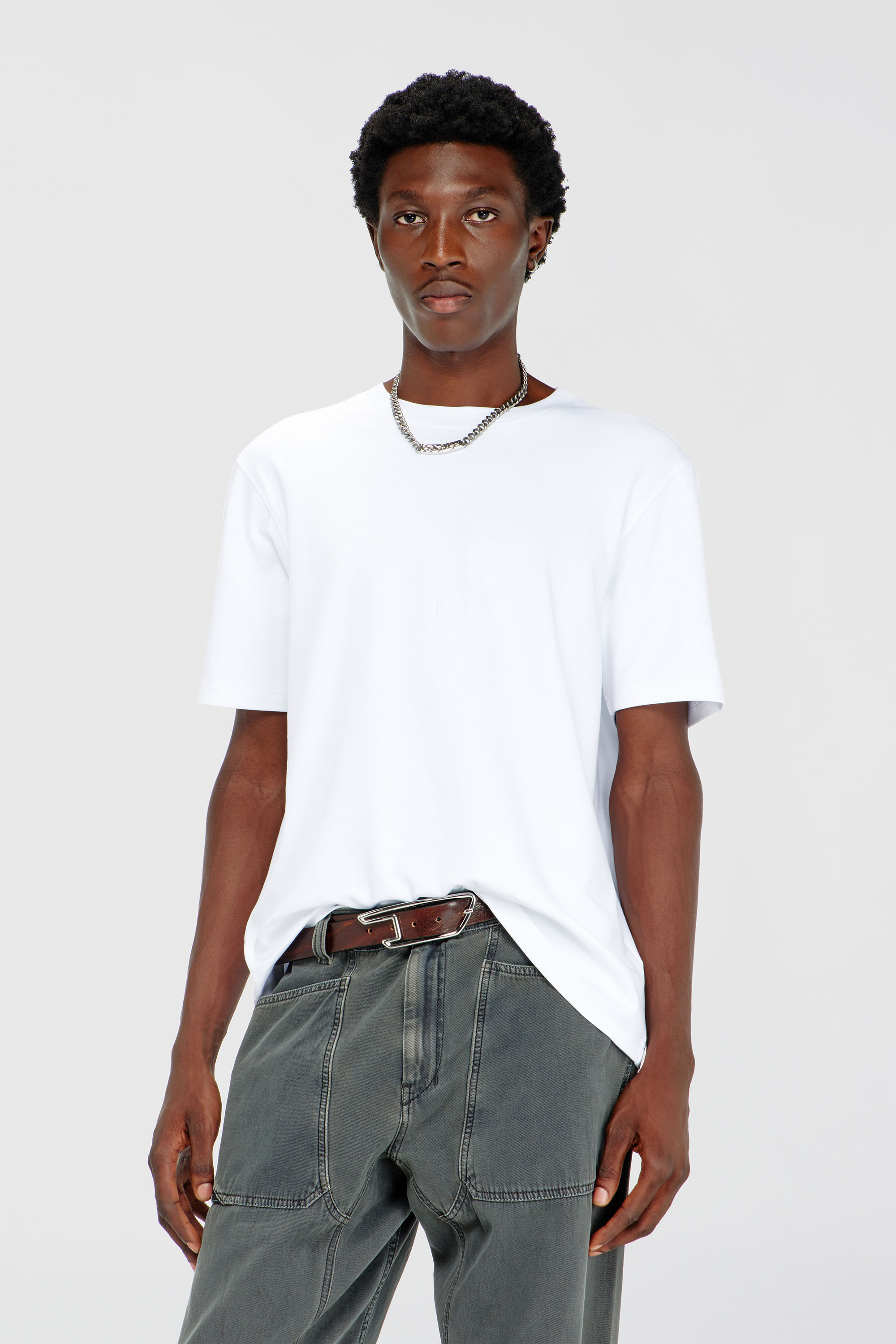 Diesel - T-ADJUST-AA2, Herren T-Shirt aus Baumwoll-Interlock mit Logo-Stickerei in Wei&szlig; - 3