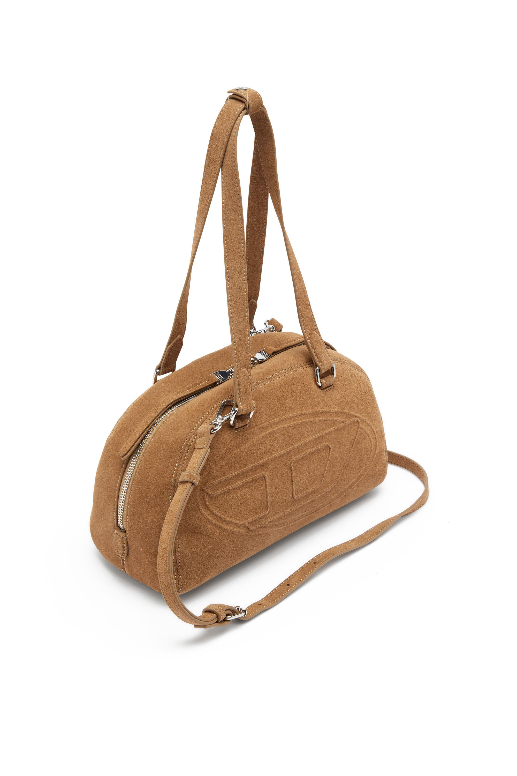 Diesel - 1DR DOME SHOULDER, Unisex 1DR Dome-Suede Schultertasche mit Oval D Logo in Beige - 6