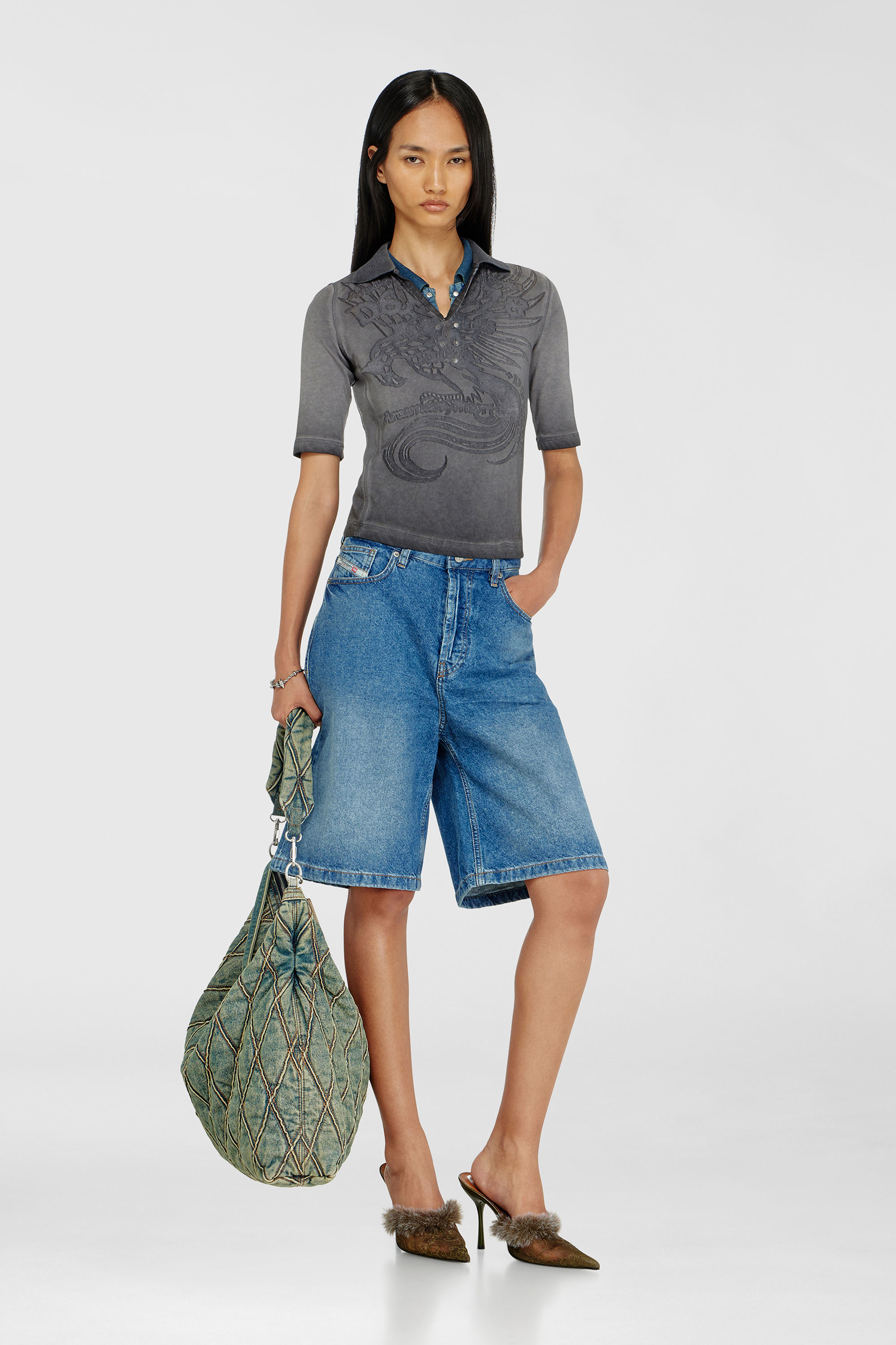 Slim-Poloshirt mit d&eacute;vor&eacute;-Print